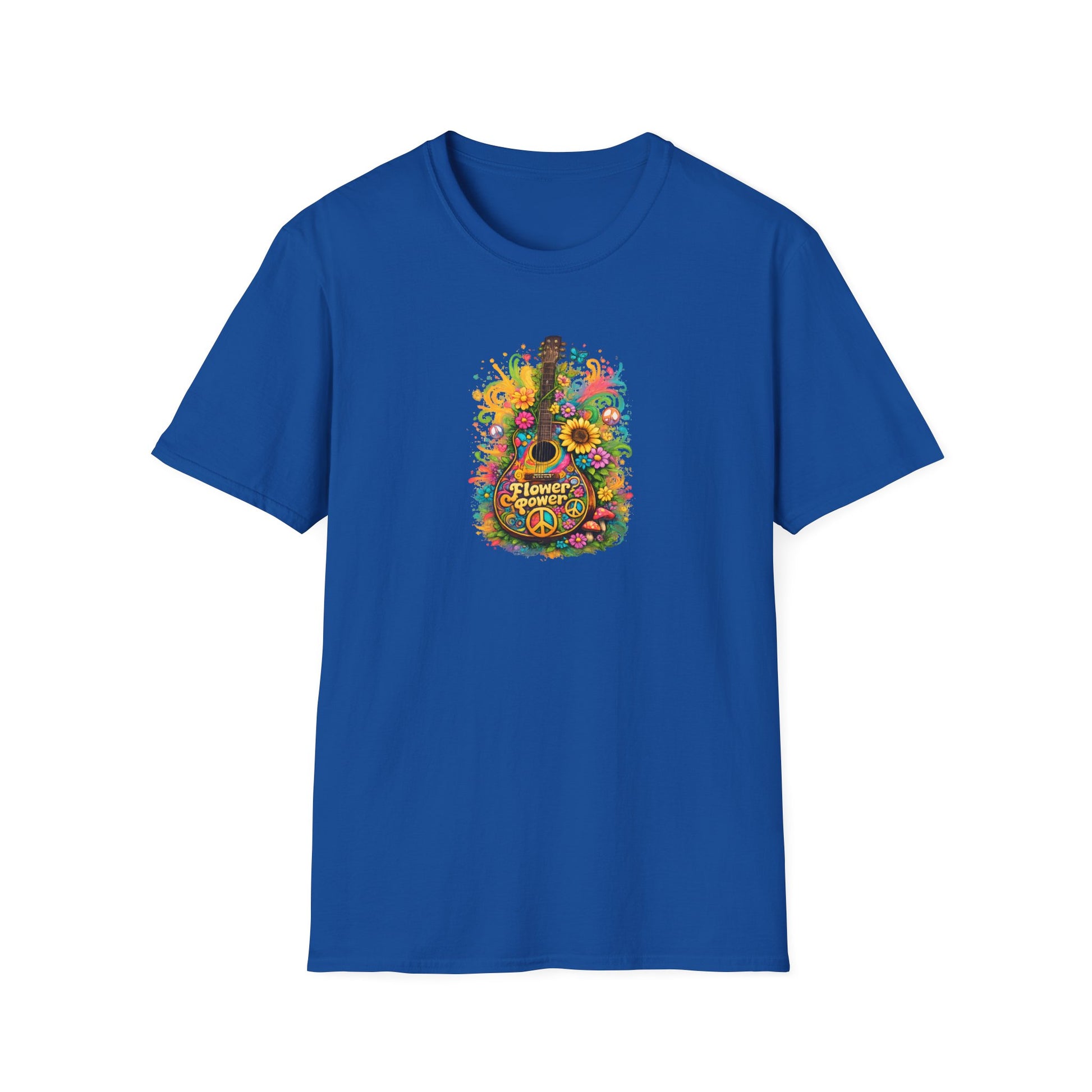 Flower Power Vibe 1960's Design Guitar T-Shirt 