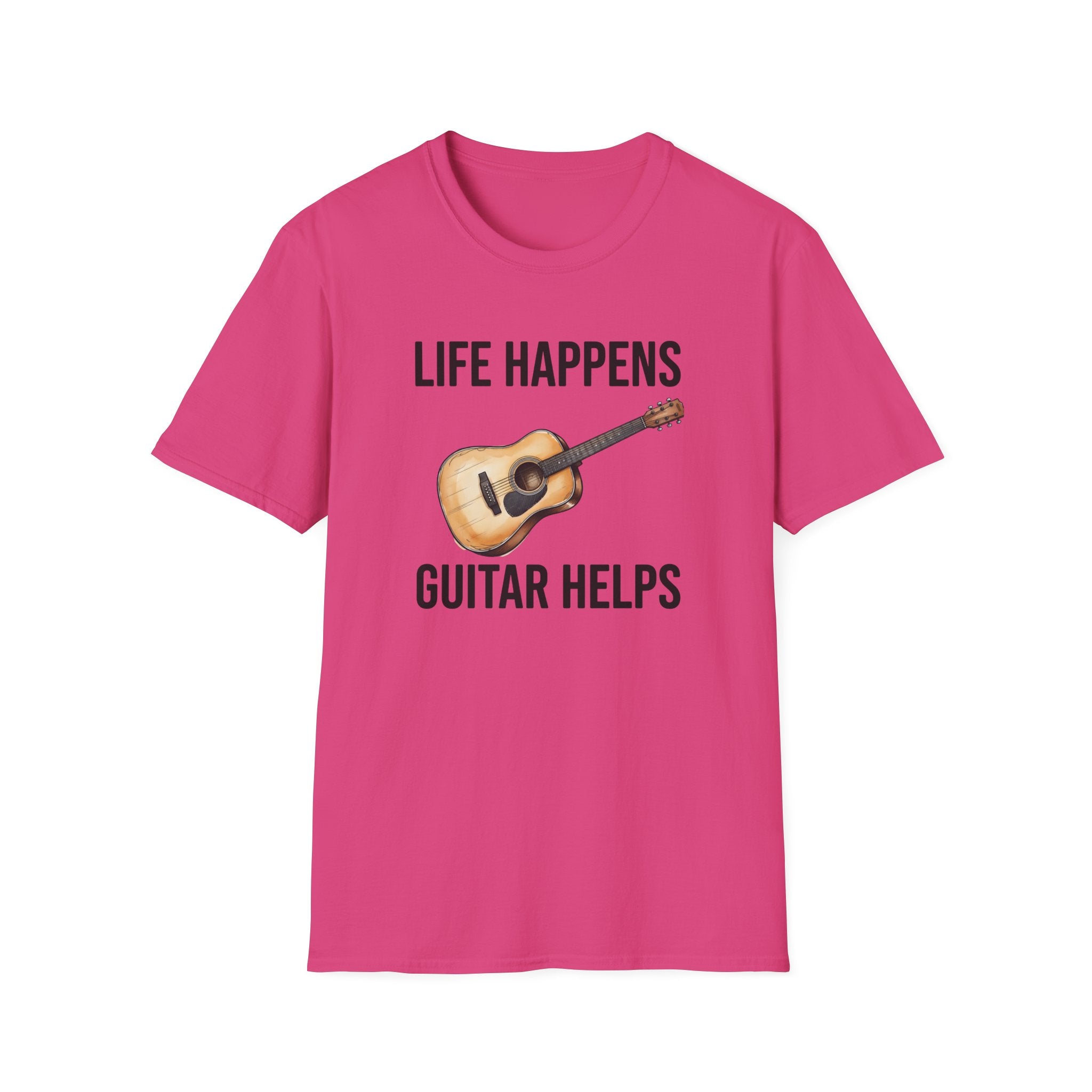 Life Happens Guitar Helps T-Shirt | Funny Acoustic Guitar Player Tee | Musician Gift Printify
