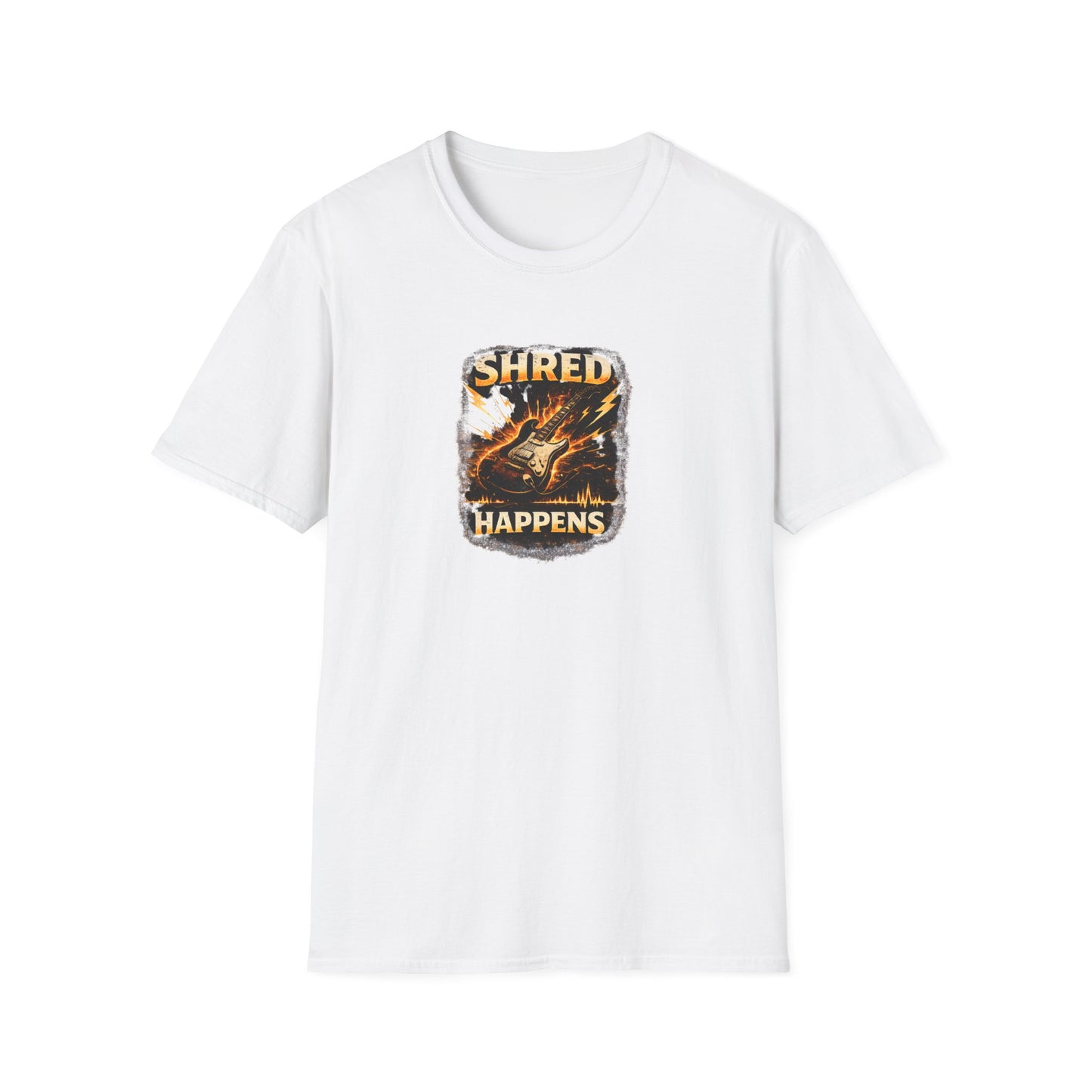 Shred Happens funny guitar player rock music t shirt design