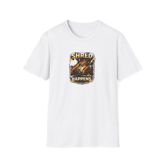 Shred Happens funny guitar player rock music t shirt design