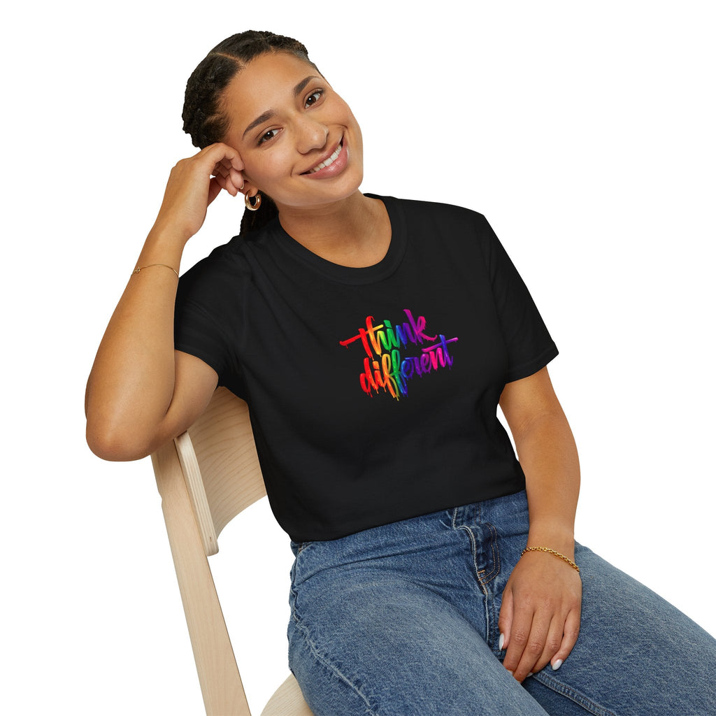 Colourfull Paint Splash Think Different Unisex Softstyle T-Shirt Printify