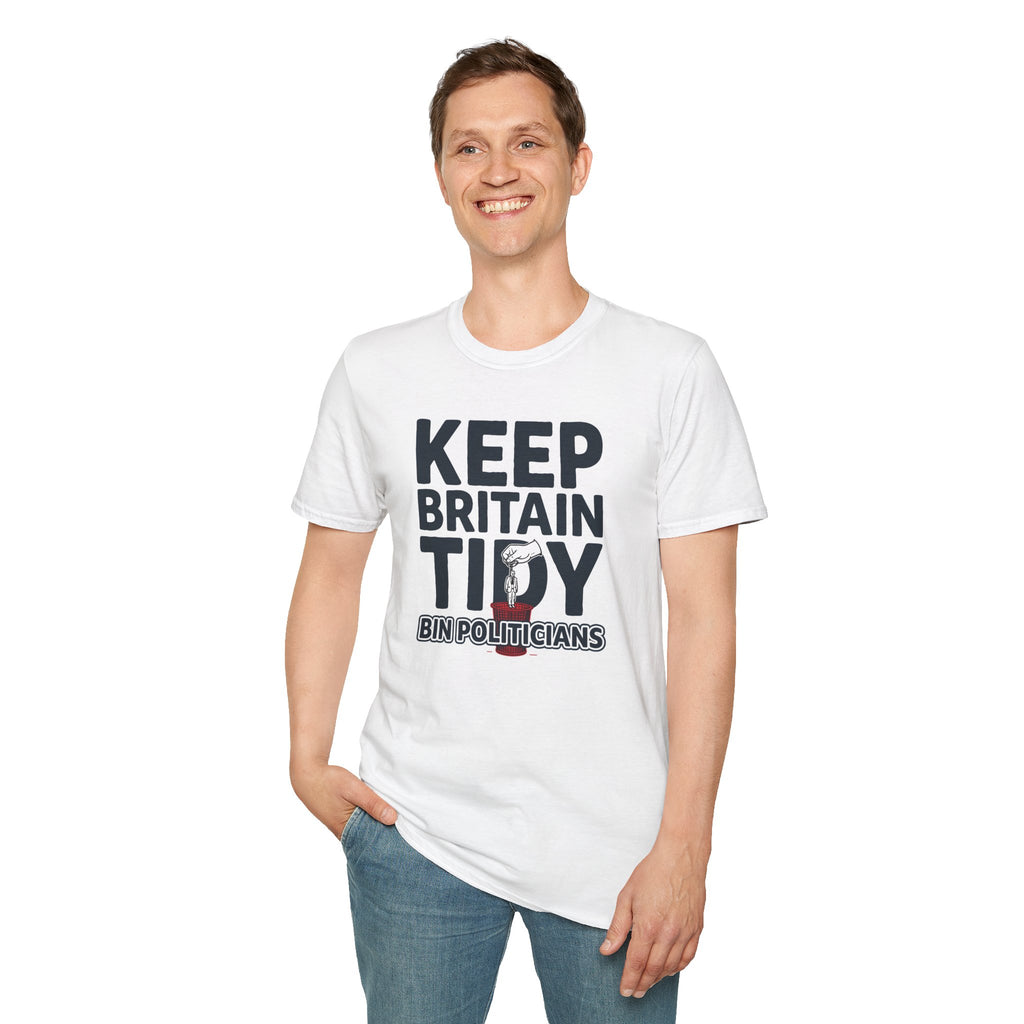 Keep Britain Tidy Bin Politicians T-Shirt | Funny Political Satire Tee | Anti-Politician Gift | Boris Johnson Meme Shirt | UK Politics Humor Printify