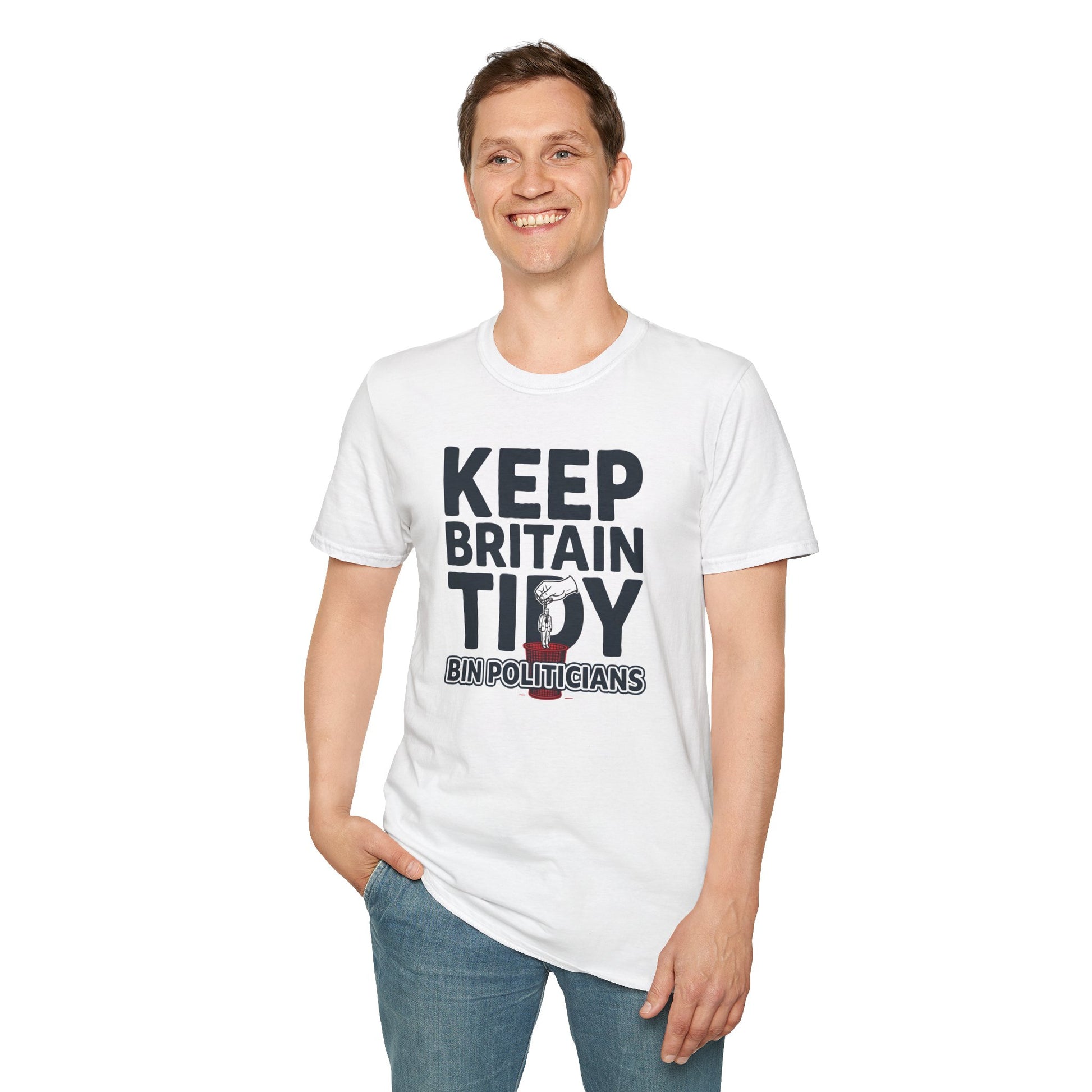 Keep Britain Tidy Bin Politicians T-Shirt | Funny Political Satire Tee | Anti-Politician Gift | Boris Johnson Meme Shirt | UK Politics Humor Printify