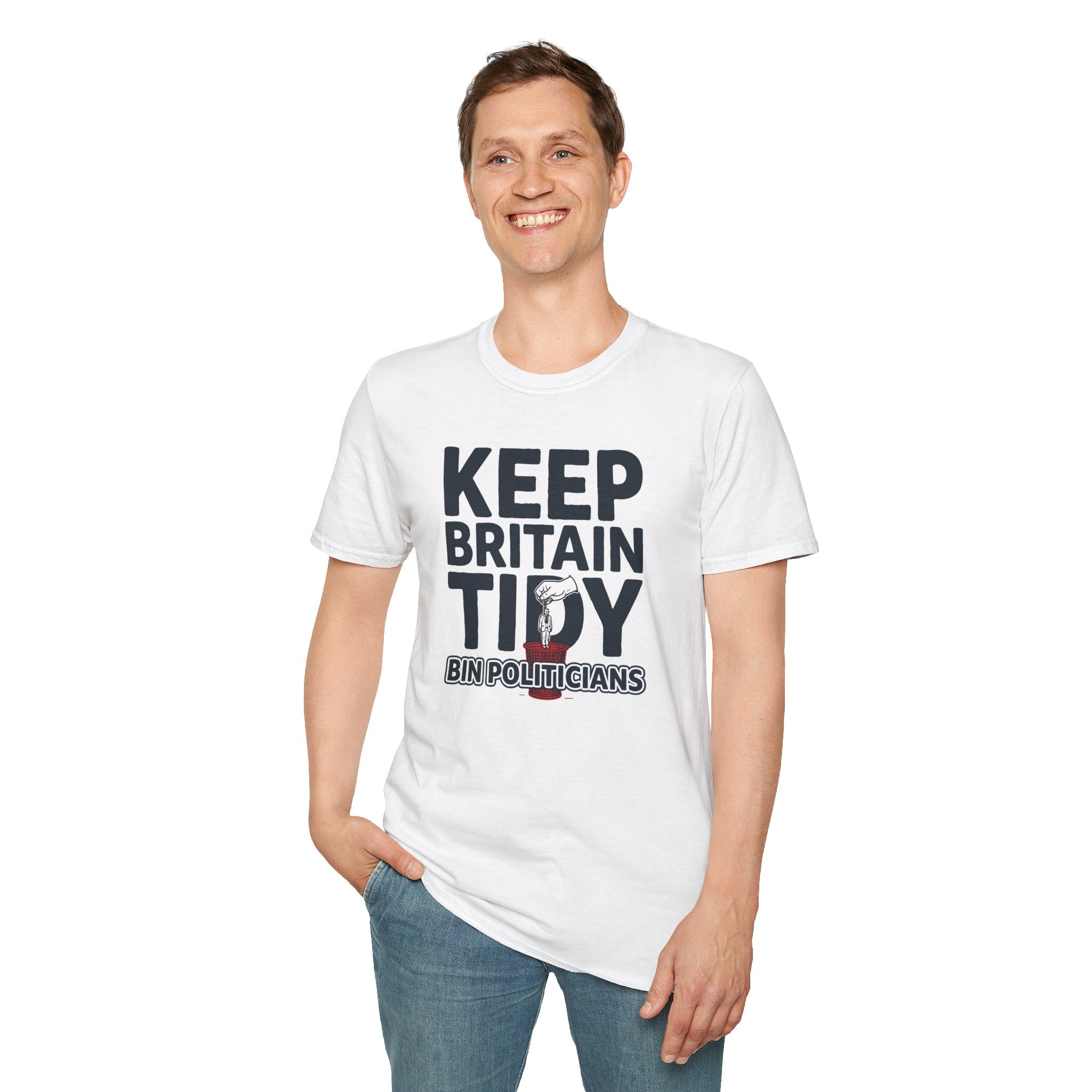 Keep Britain Tidy Bin Politicians T-Shirt | Funny Political Satire Tee | Anti-Politician Gift | Boris Johnson Meme Shirt | UK Politics Humor Printify