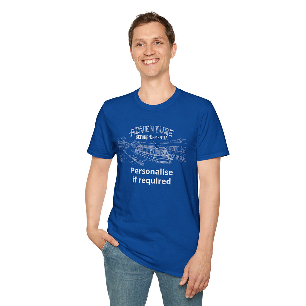 "Adventure Before Dementia"  Narrowboat Retirement T-Shirt -Personalise Option Printify