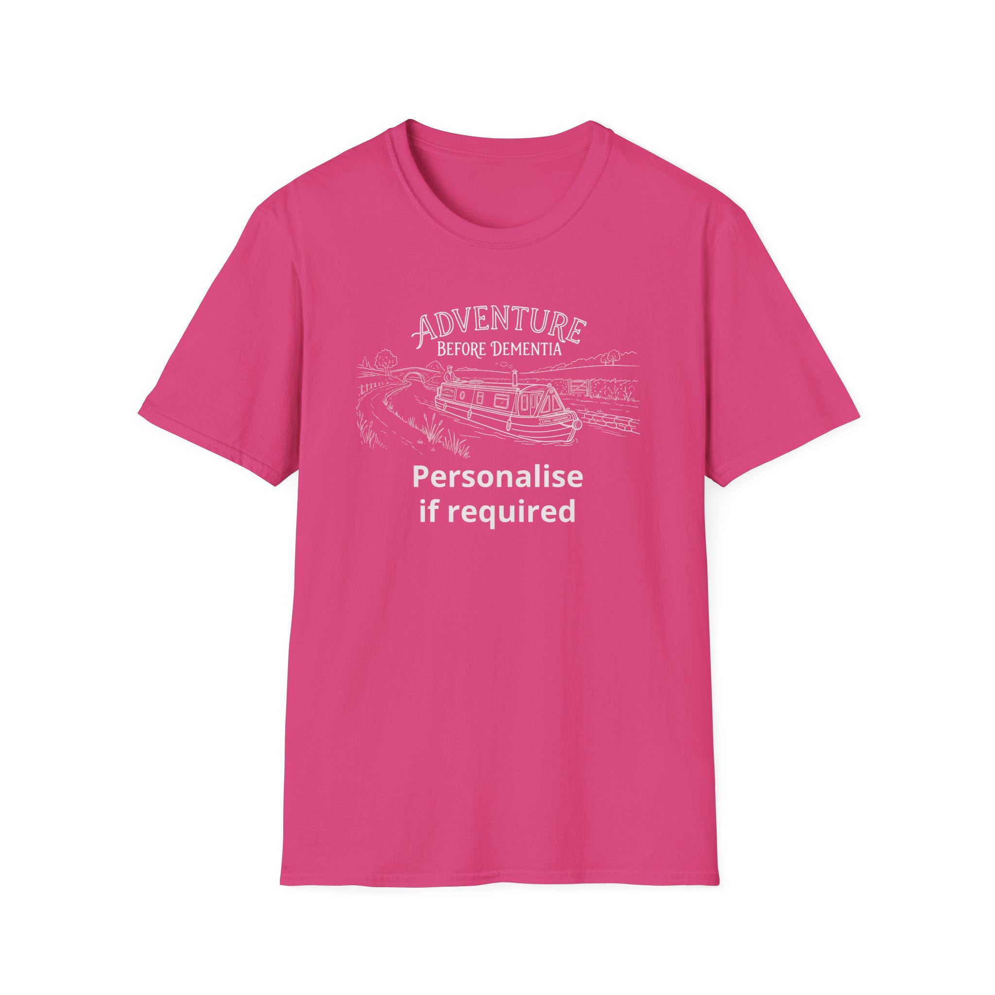 "Adventure Before Dementia"  Narrowboat Retirement T-Shirt -Personalise Option Printify