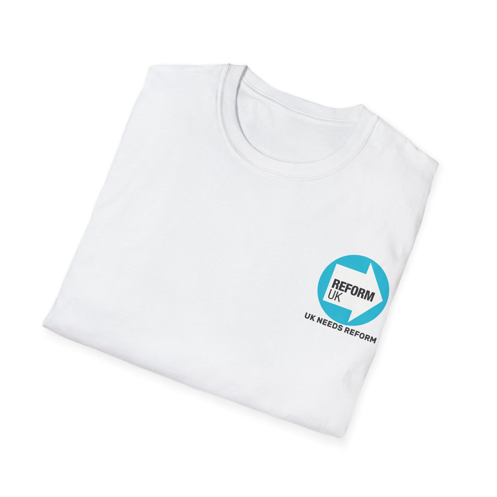 Folded  white t-shirt with reform UK a logo on a white background