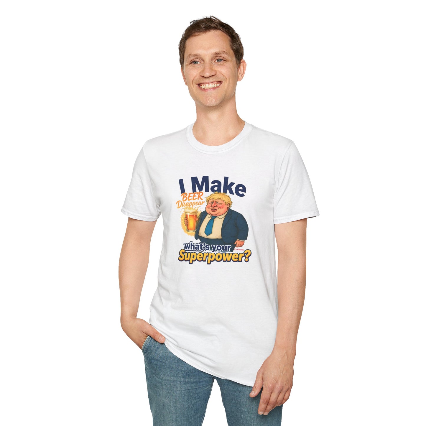 Funny Fat Boris T-Shirt - "I Make Beer Disappear" Printify