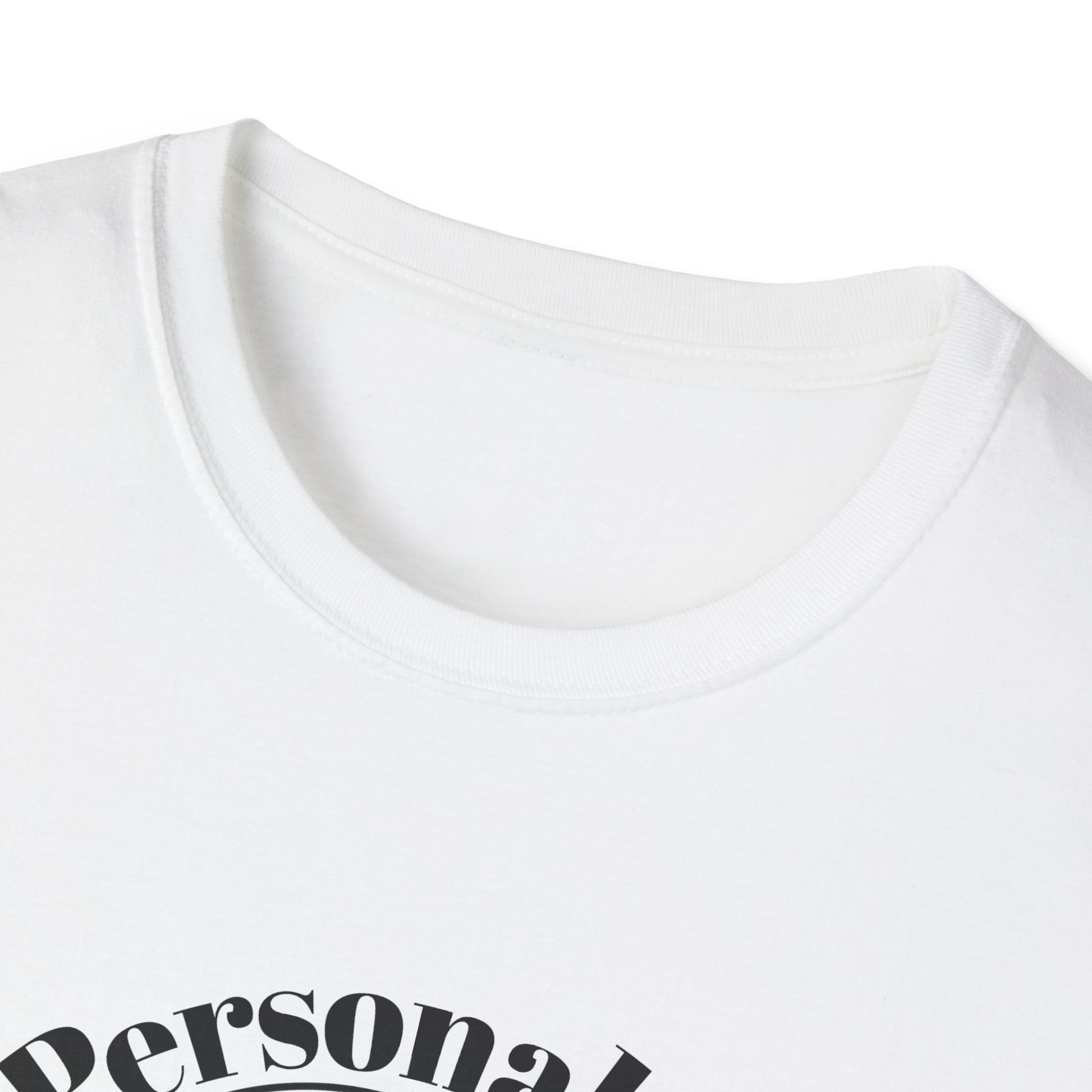 Close-up of a white t-shirt Jackson lamb slow horses graphic with 'Personal' text on a white background