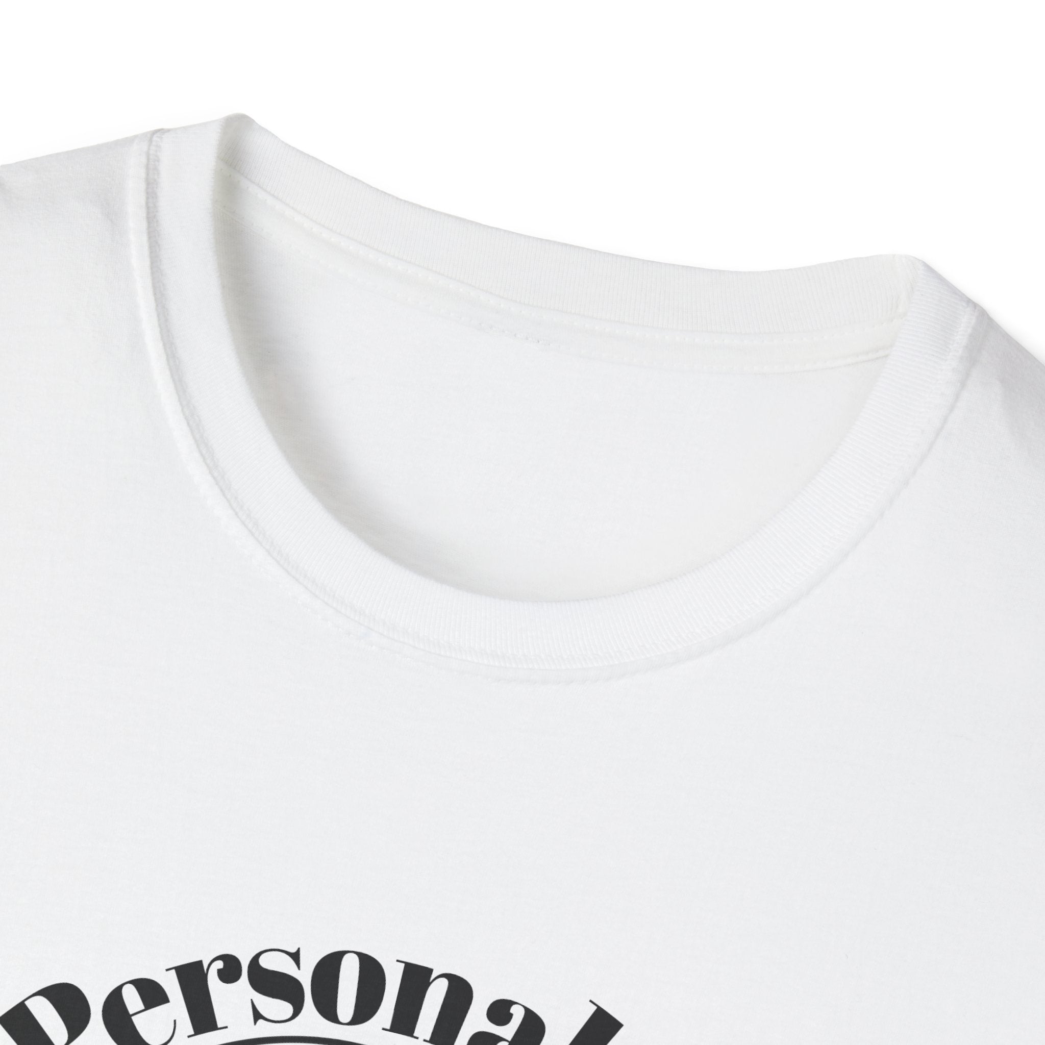 Close-up of a white t-shirt Jackson lamb slow horses graphic with 'Personal' text on a white background