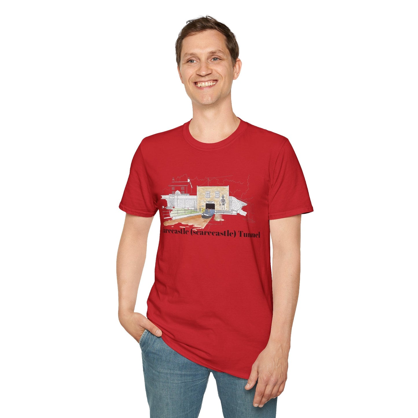 Harecastle  (Scarecastle) Tunnel illustration T-Shirt — Vintage canal narrowboat Tee Printify