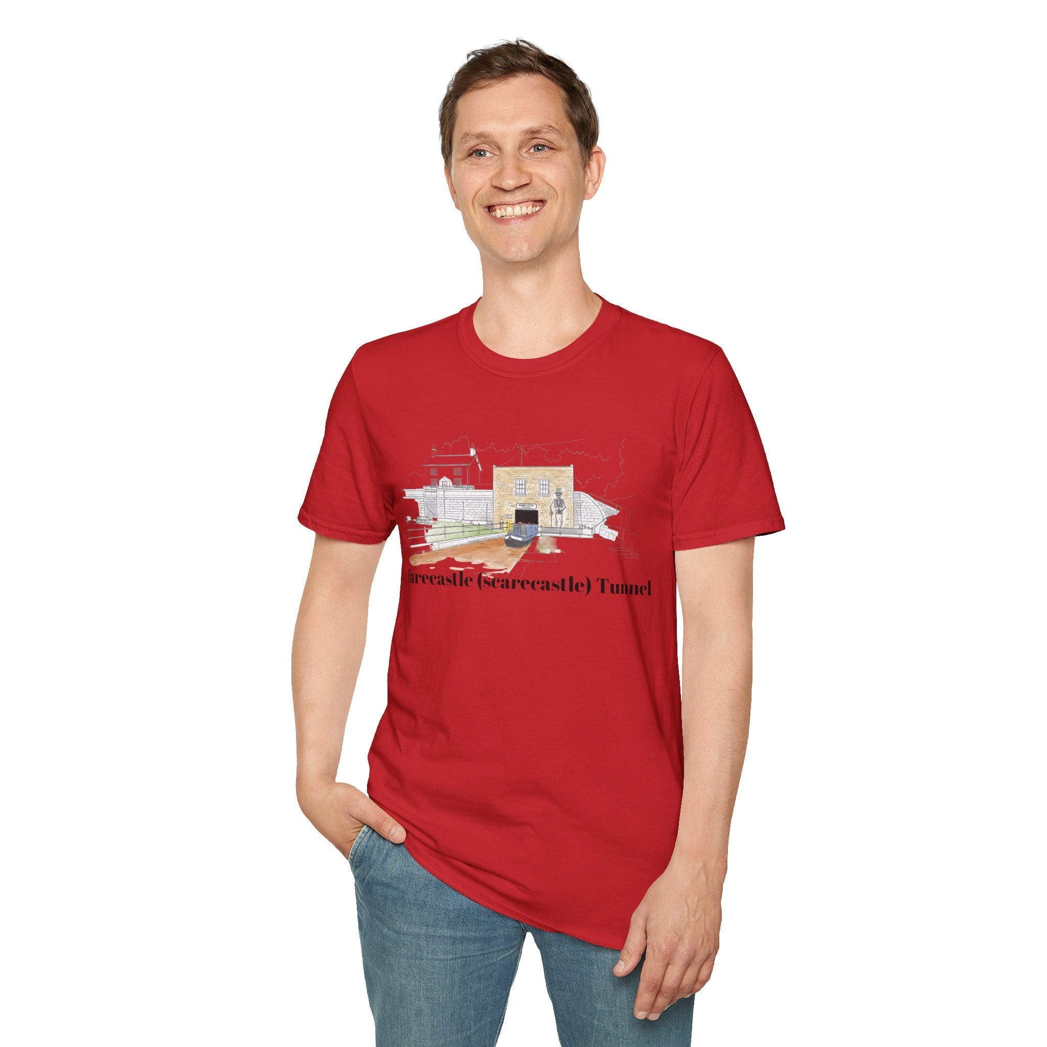 Harecastle  (Scarecastle) Tunnel illustration T-Shirt — Vintage canal narrowboat Tee Printify