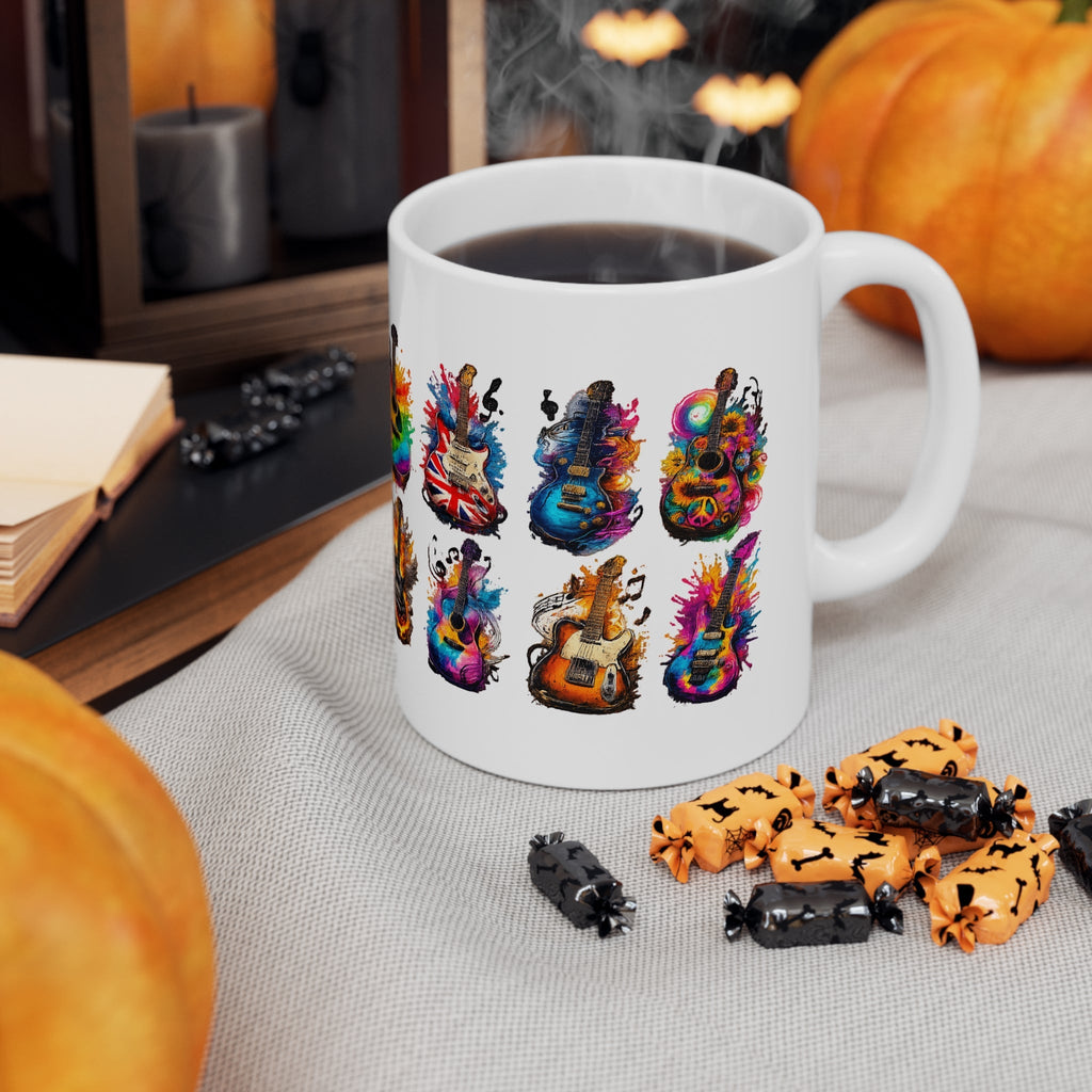Colorful Guitar Art Ceramic Coffee Mug – Musical Instruments 11oz Printify