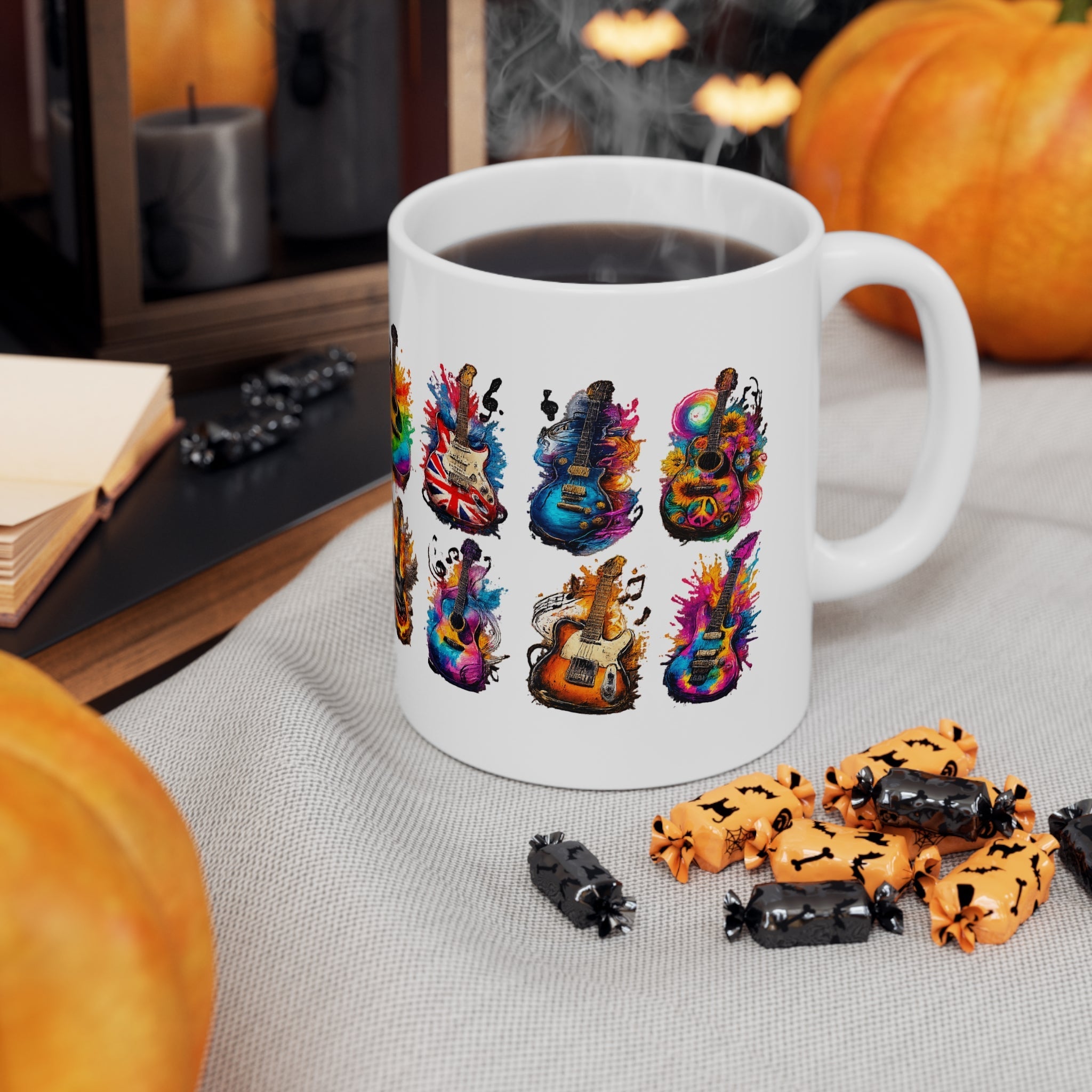 Colorful Guitar Art Ceramic Coffee Mug – Musical Instruments 11oz Printify