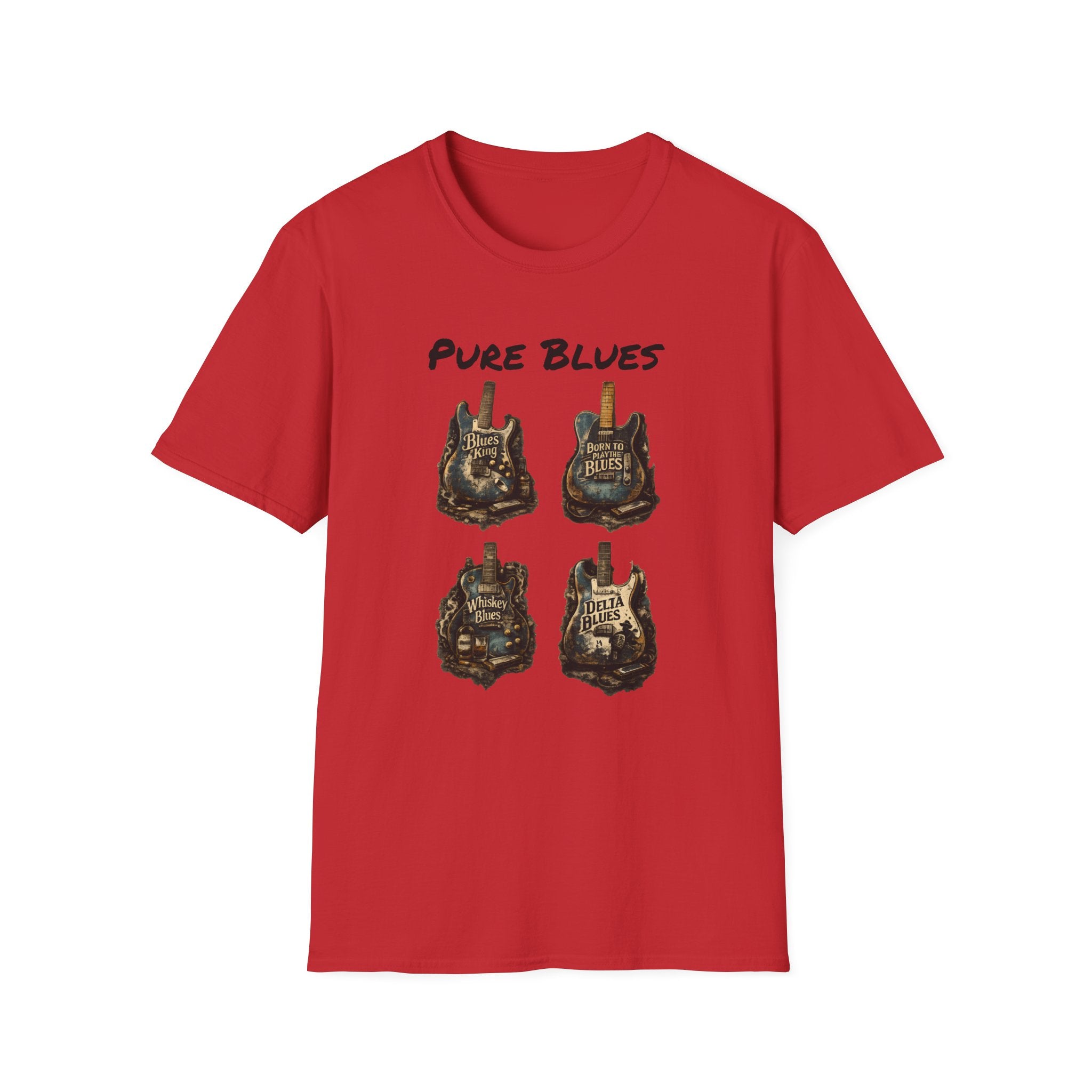 Pure Blues Guitar T‑Shirt — Vintage Rock Hand Sign Tee Printify