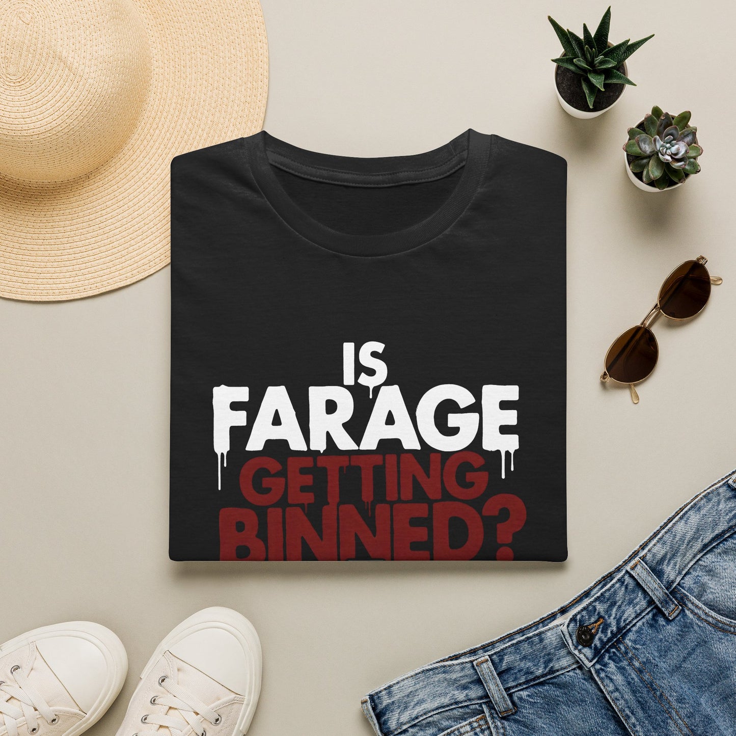 Is Farage Getting Binned? Political Satire T-Shirt | Nigel Farage Count Binface Meme Printify