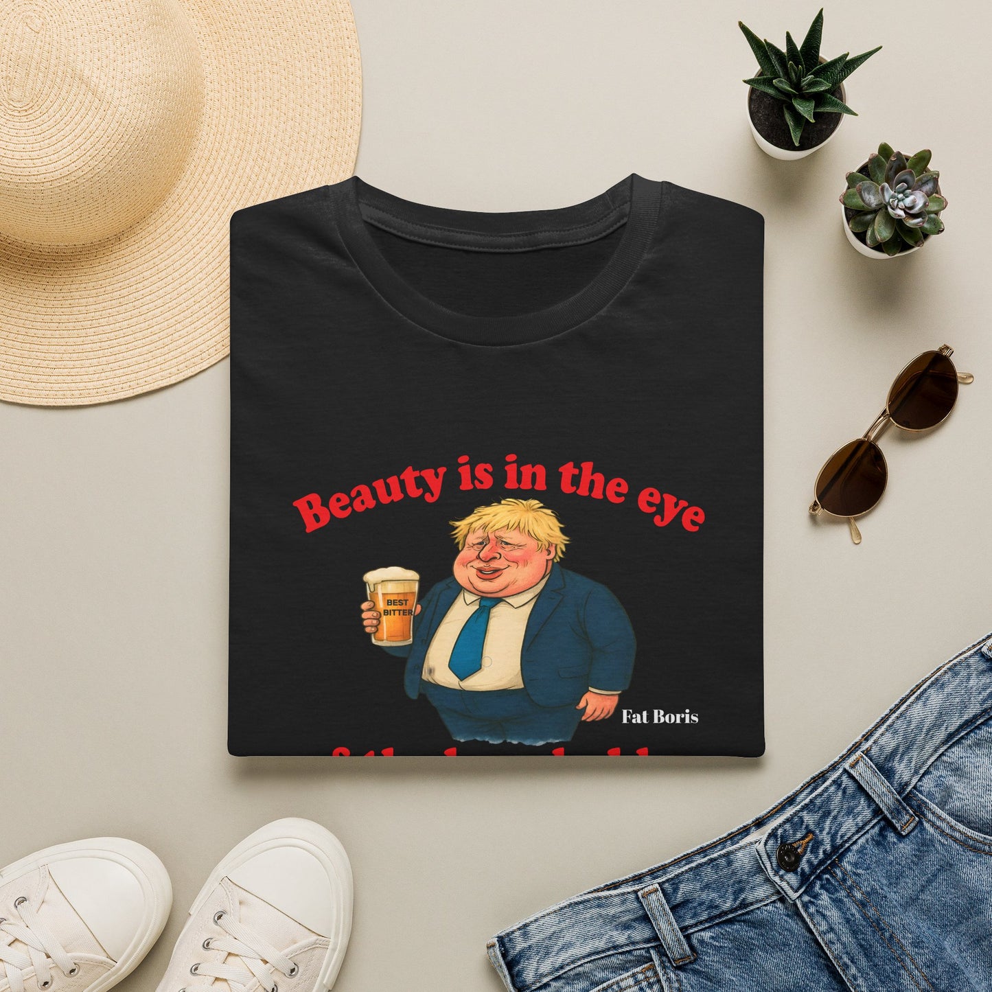 Fat Boris Beer Shed Collection - Beauty is in the Eye of the Beer Holder Unisex T-Shirt 