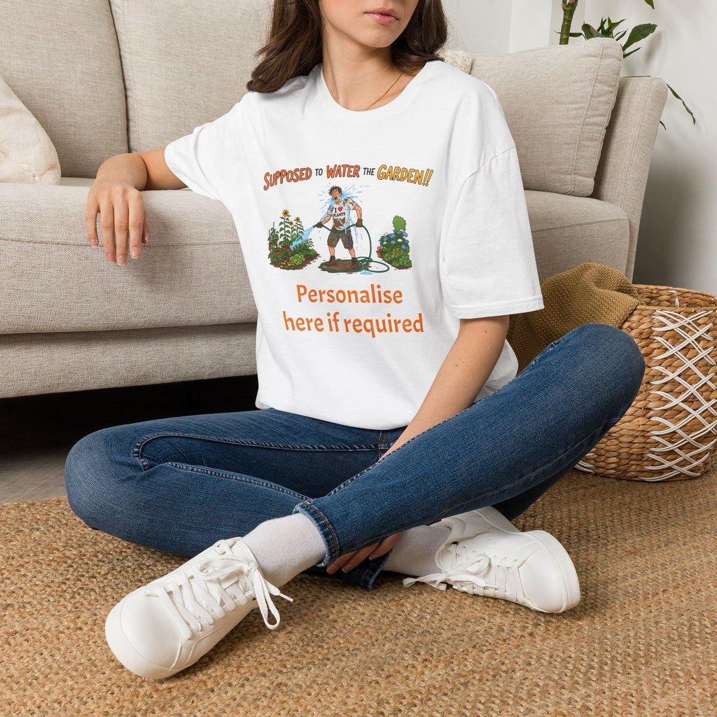 Garden Hose T‑Shirt — “Supposed to Water the Garden!!” Funny Gardener Tee -Personalise Option Printify