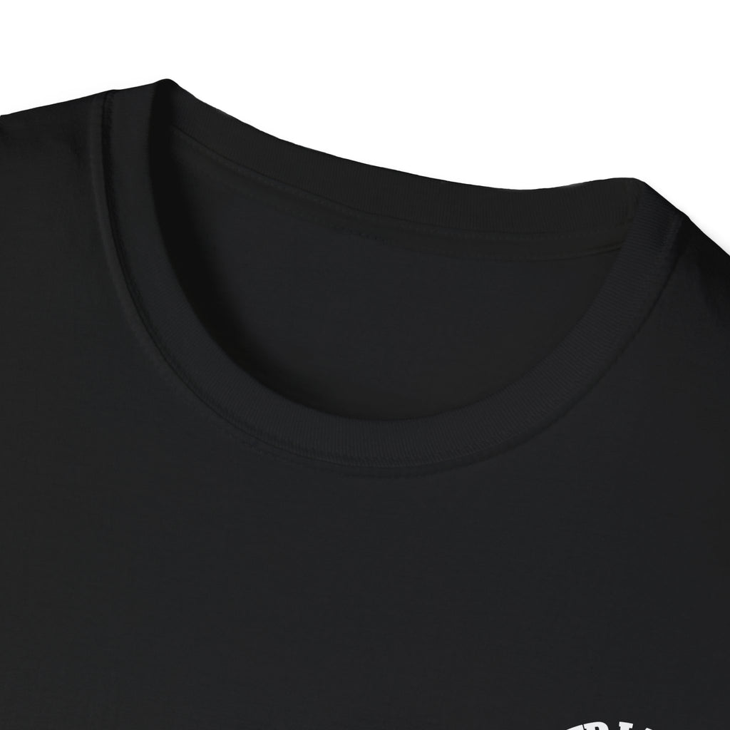 Close-up of a black t-shirt collar on a white background