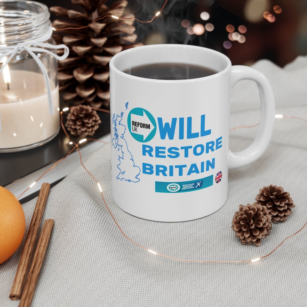Reform UK 'Will Restore Britain' 11oz Mug Pulitical Satire Printify