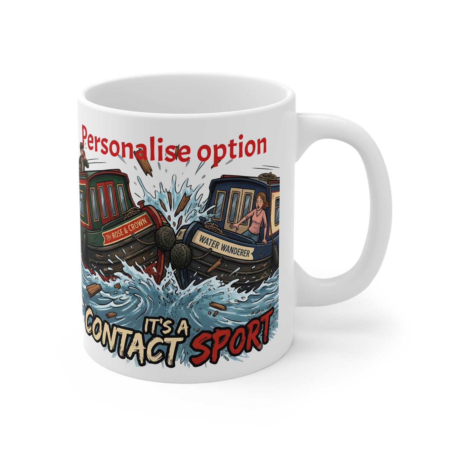 Contact Sport Mug — Humorous Narrow boat Collision Coffee Cup (Customisable) fat boris
