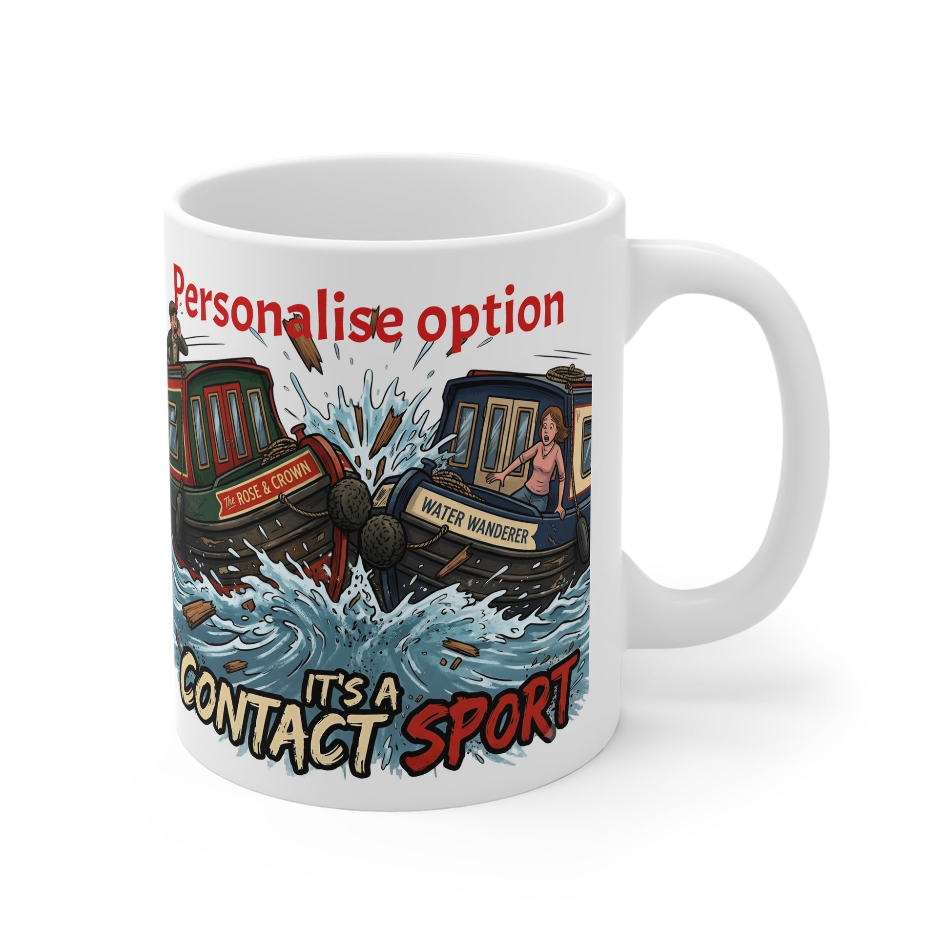 Contact Sport Mug — Humorous Narrow boat Collision Coffee Cup (Customisable) fat boris