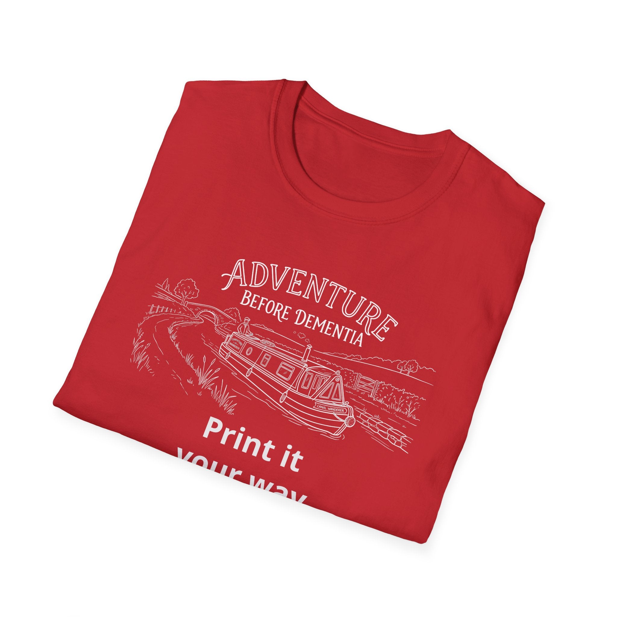 "Adventure Before Dementia"  Narrowboat Retirement T-Shirt -Personalise Option Printify