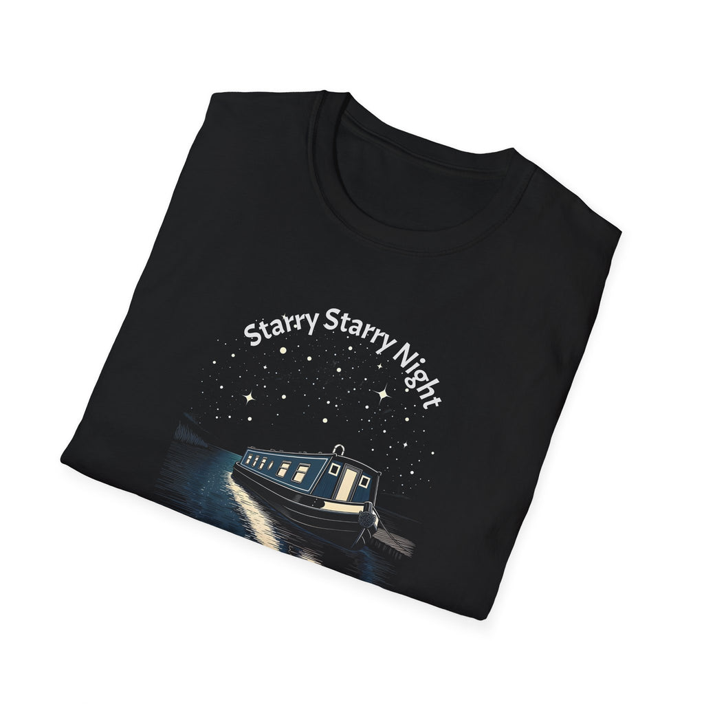 Starry Night Narrowboat T-Shirt – Personalised Canal Scene Printify