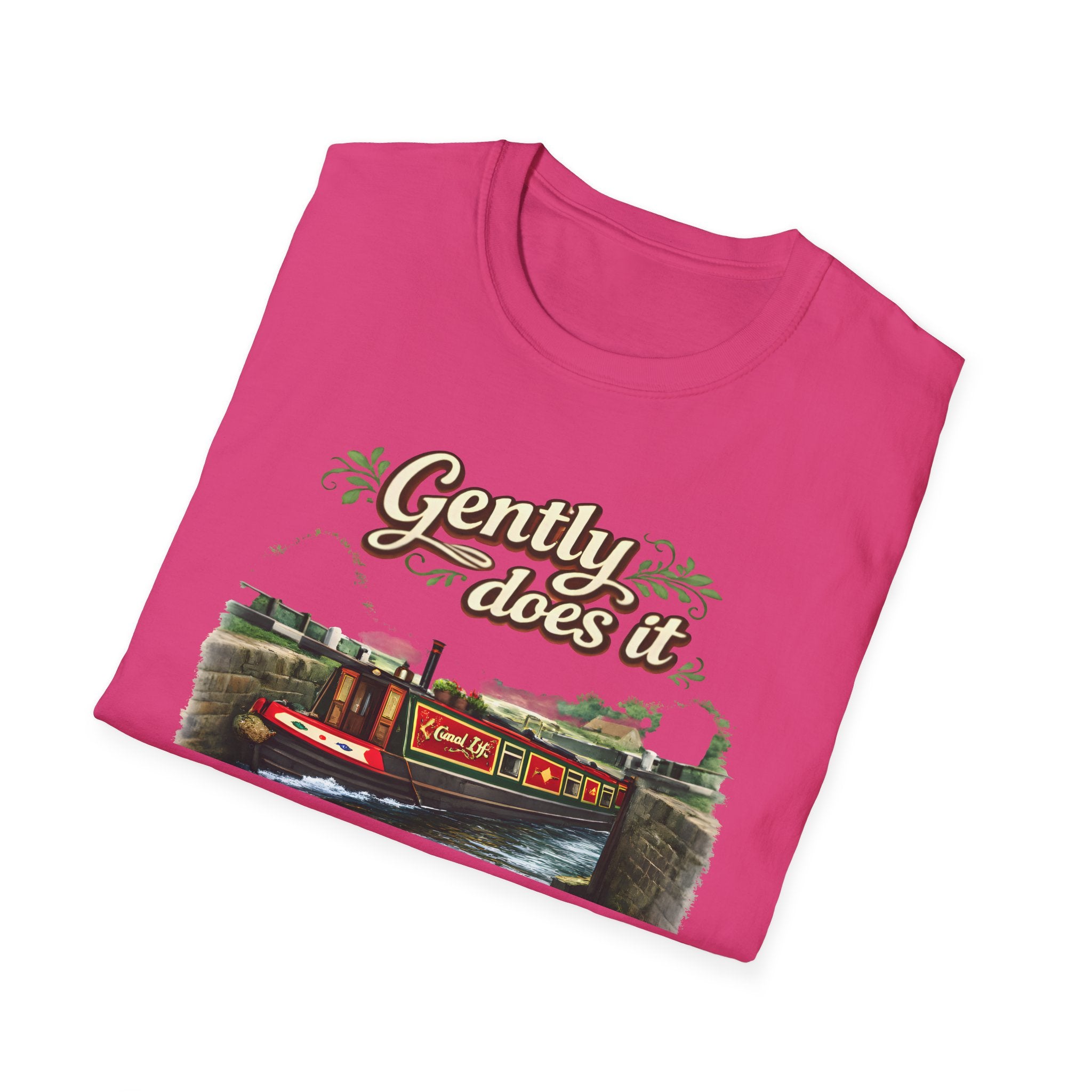 T-Shirt — "Gently Does It" Canal Boat Vintage Travel Tee Printify