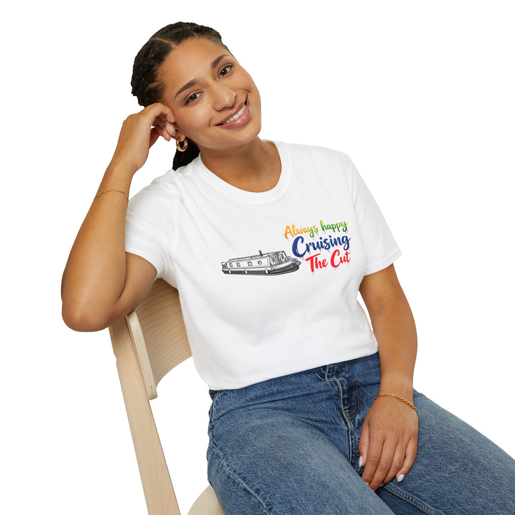 Cruising The Cut Boat T-Shirt — "Always Happy Cruising The Cut" Canal Boating Tee