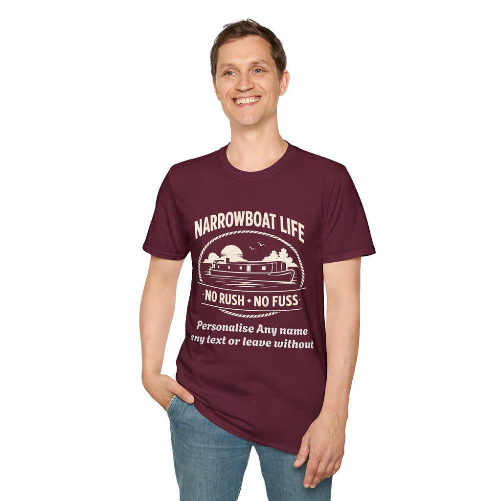Narrowboat Life T-Shirt – 'No Rush • No Fuss' Canal Boat Tee Printify
