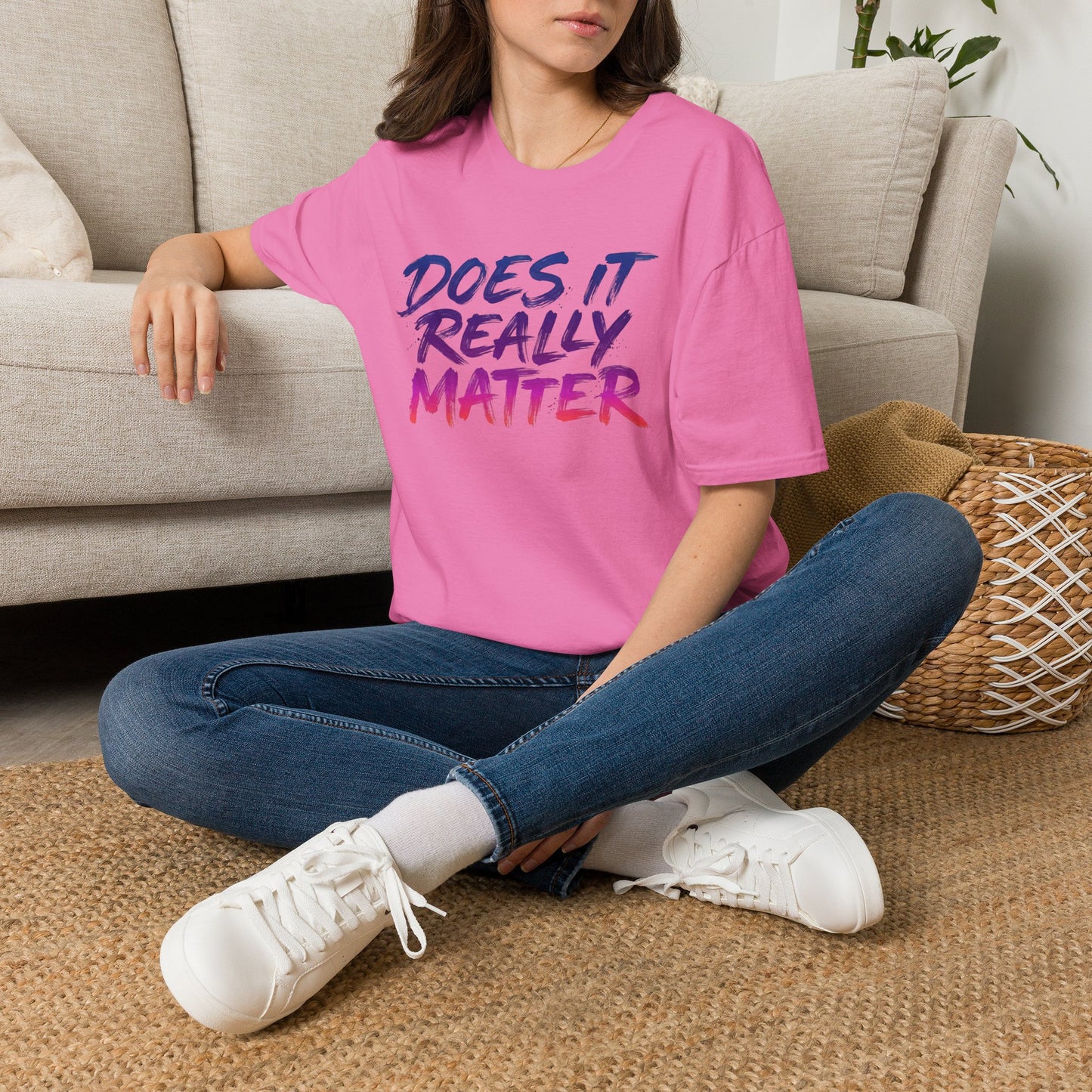 Does It Really Matter T-Shirt — Casual Graphic Tee with Gradient Brush Lettering Printify
