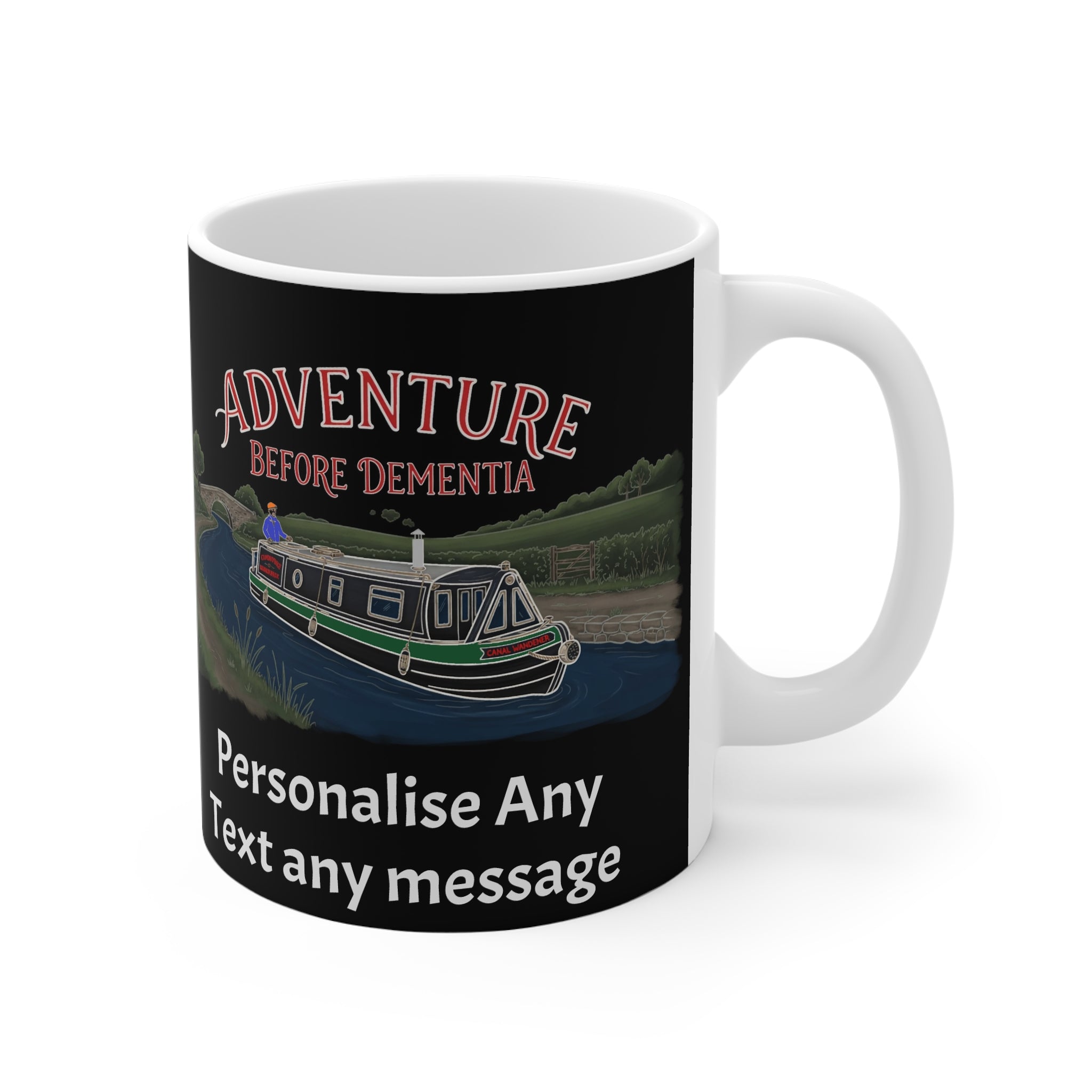 Adventure Before Dementia Canal Boat Mug — Personalised 11oz White Coffee Cup Printify