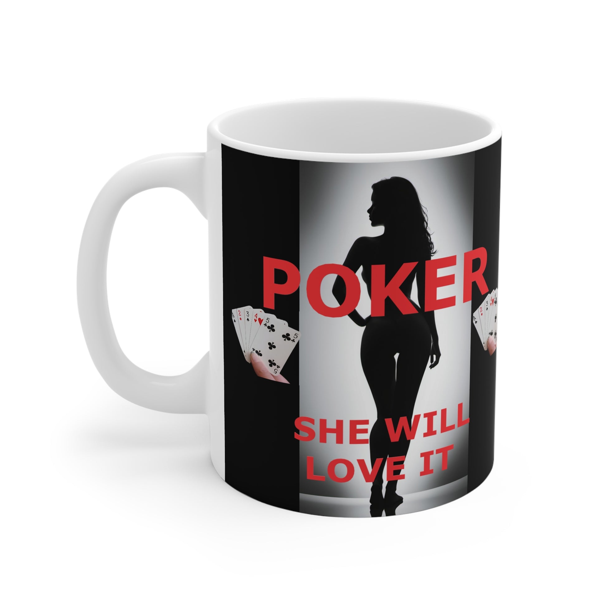 Poker Silhouette Coffee Mug - 'Poker She Will Love It' 11oz Ceramic Printify