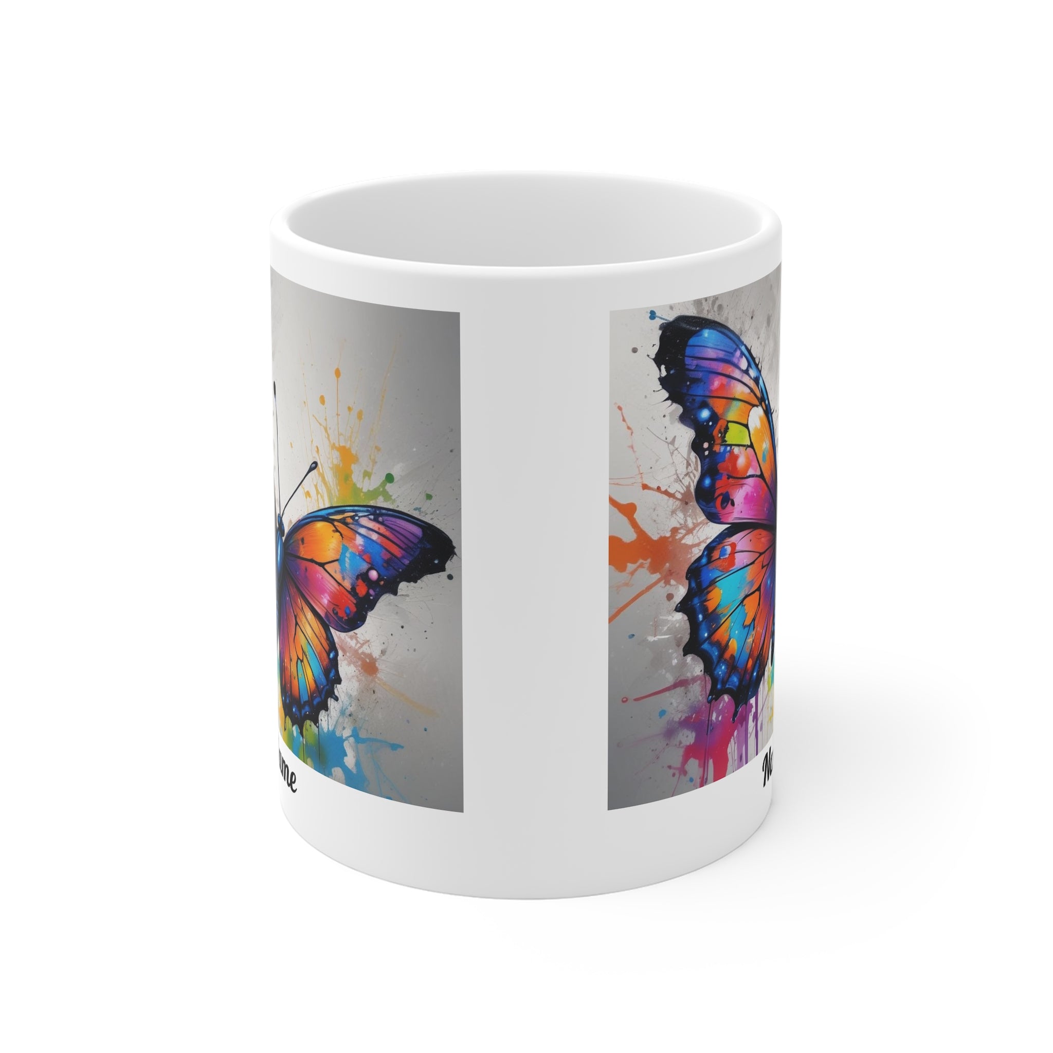 Colourful Watercolor Paint Splash Butterfly Mug — Personalised Name Coffee Cup 