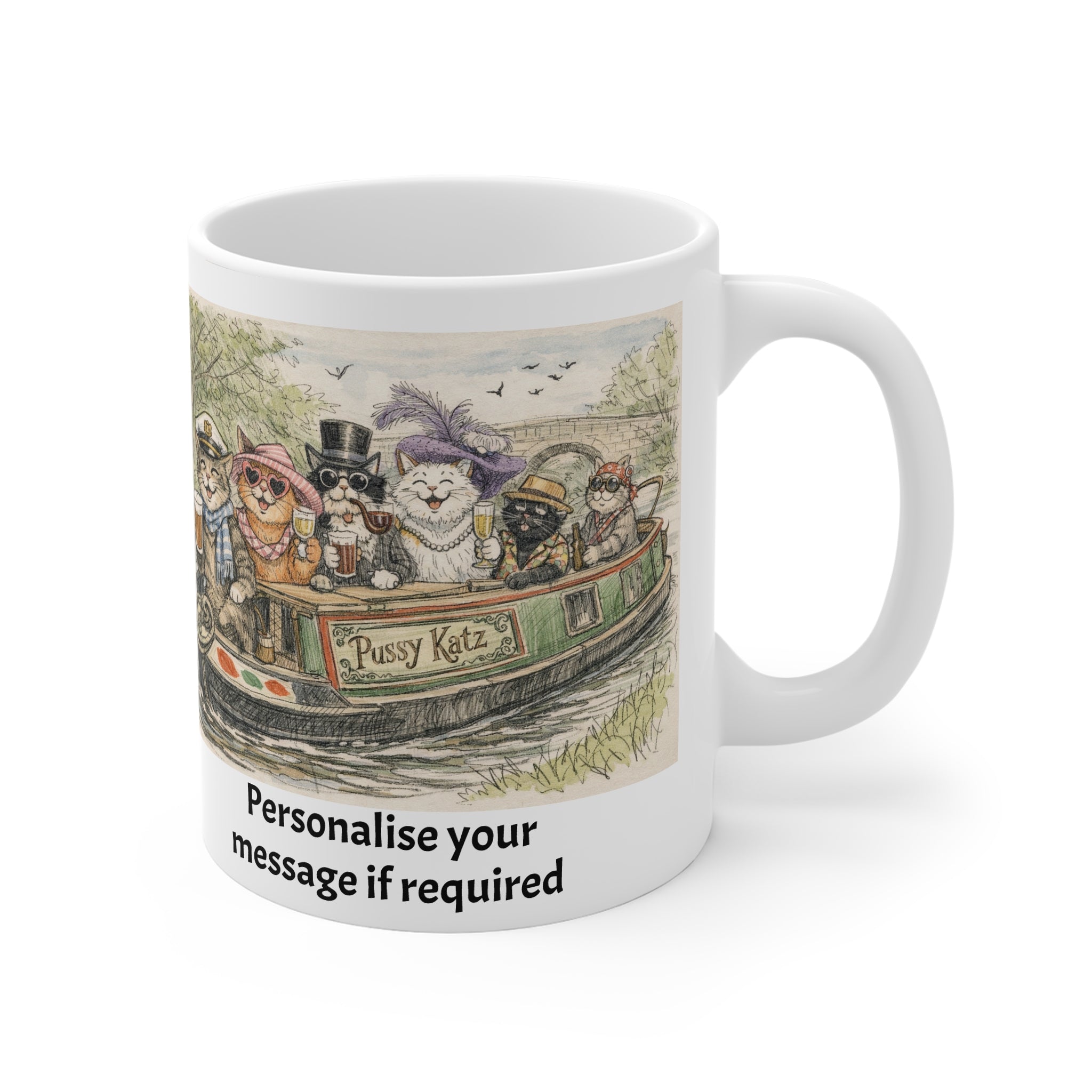 The "Pussy Katz" Narrowboat Cats Coffee Mug- Cutomise Option
