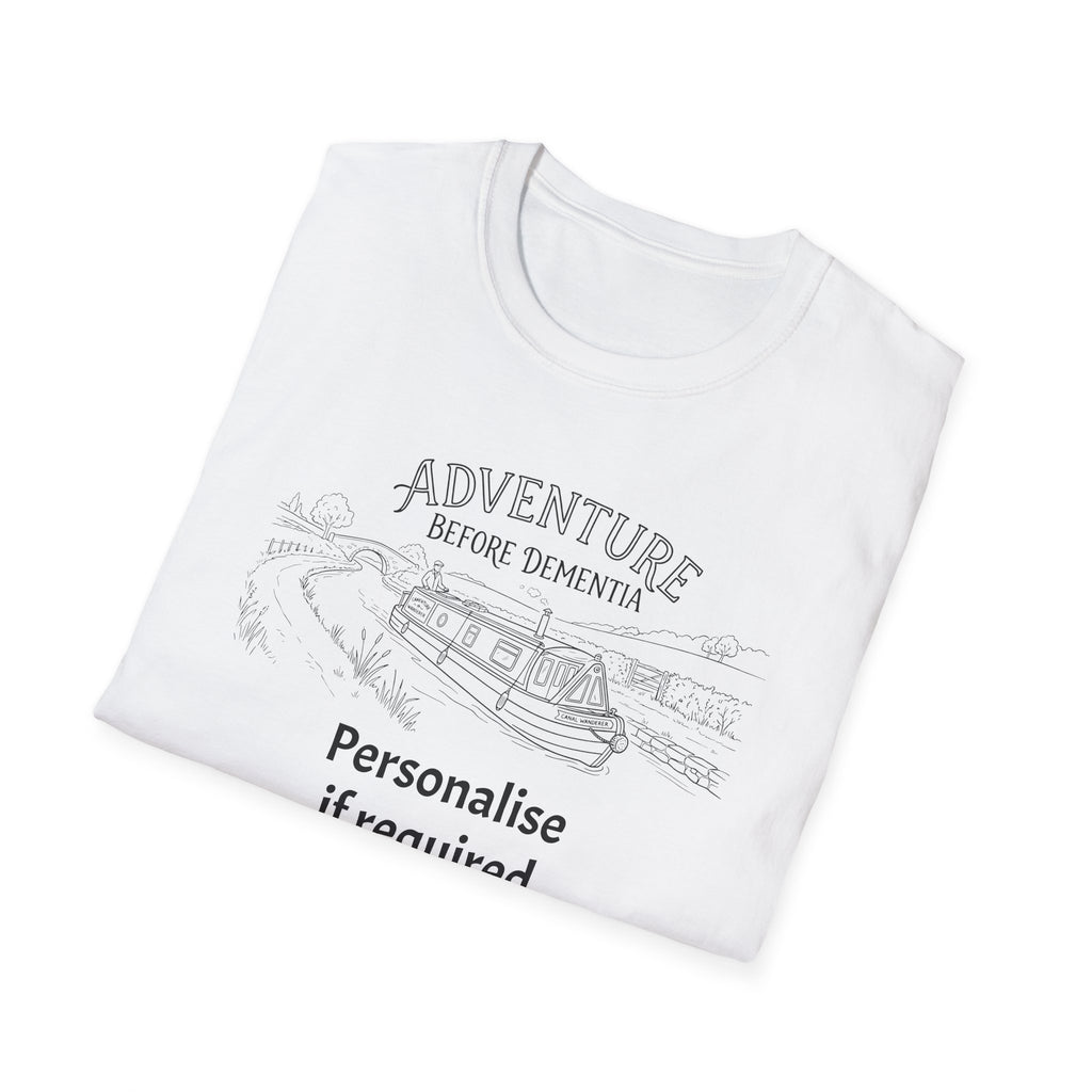 "Adventure Before Dementia"  Narrowboat Retirement T-Shirt -Personalise Option Printify