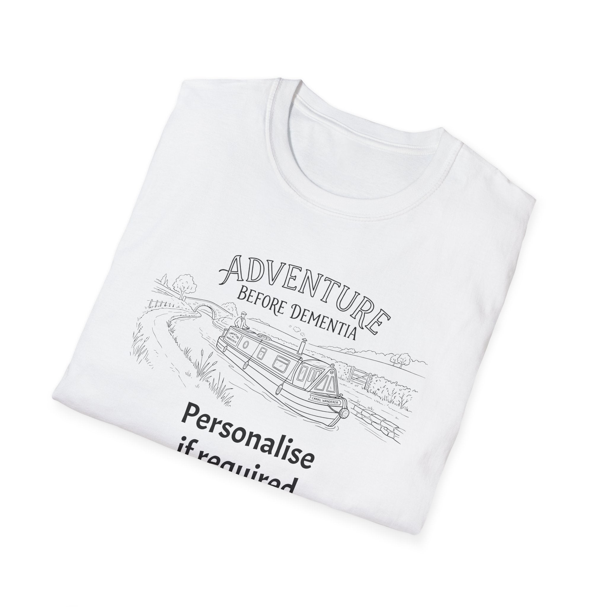 "Adventure Before Dementia"  Narrowboat Retirement T-Shirt -Personalise Option Printify