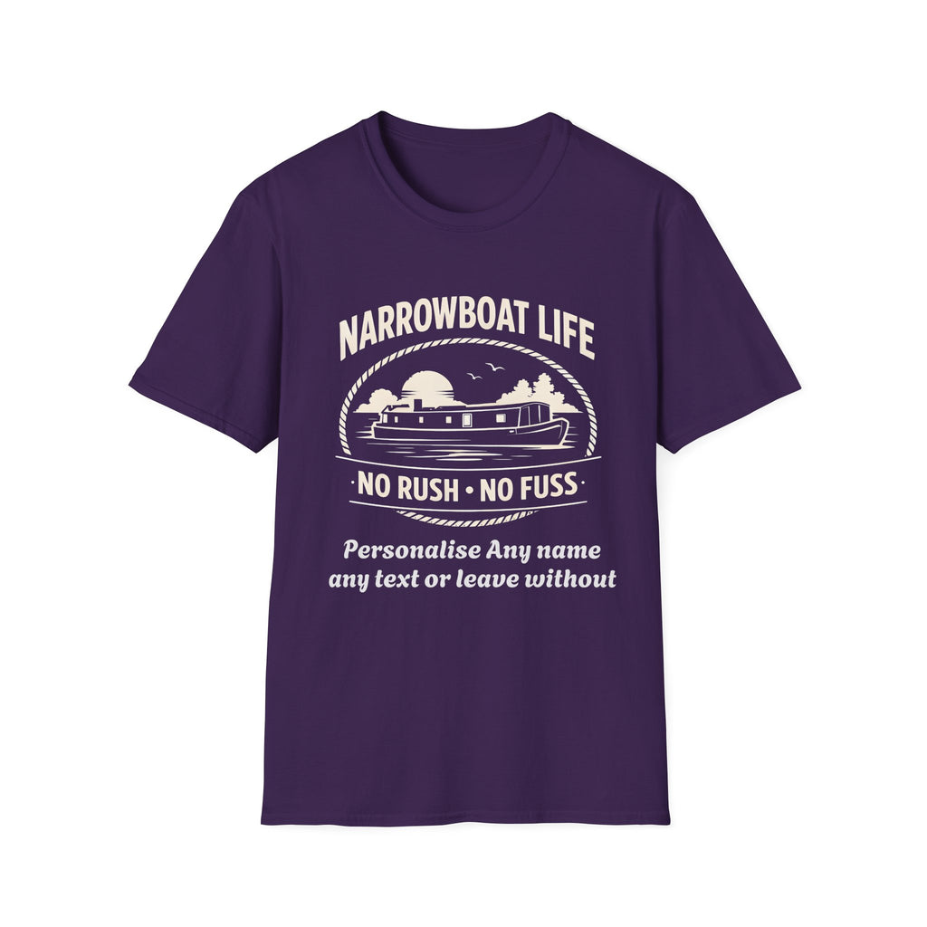 Narrowboat Life T-Shirt – 'No Rush • No Fuss' Canal Boat Tee Printify