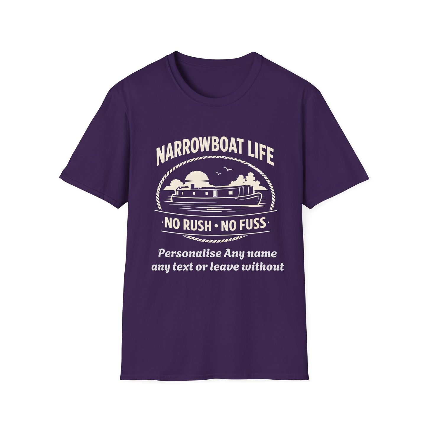 Narrowboat Life T-Shirt – 'No Rush • No Fuss' Canal Boat Tee Printify