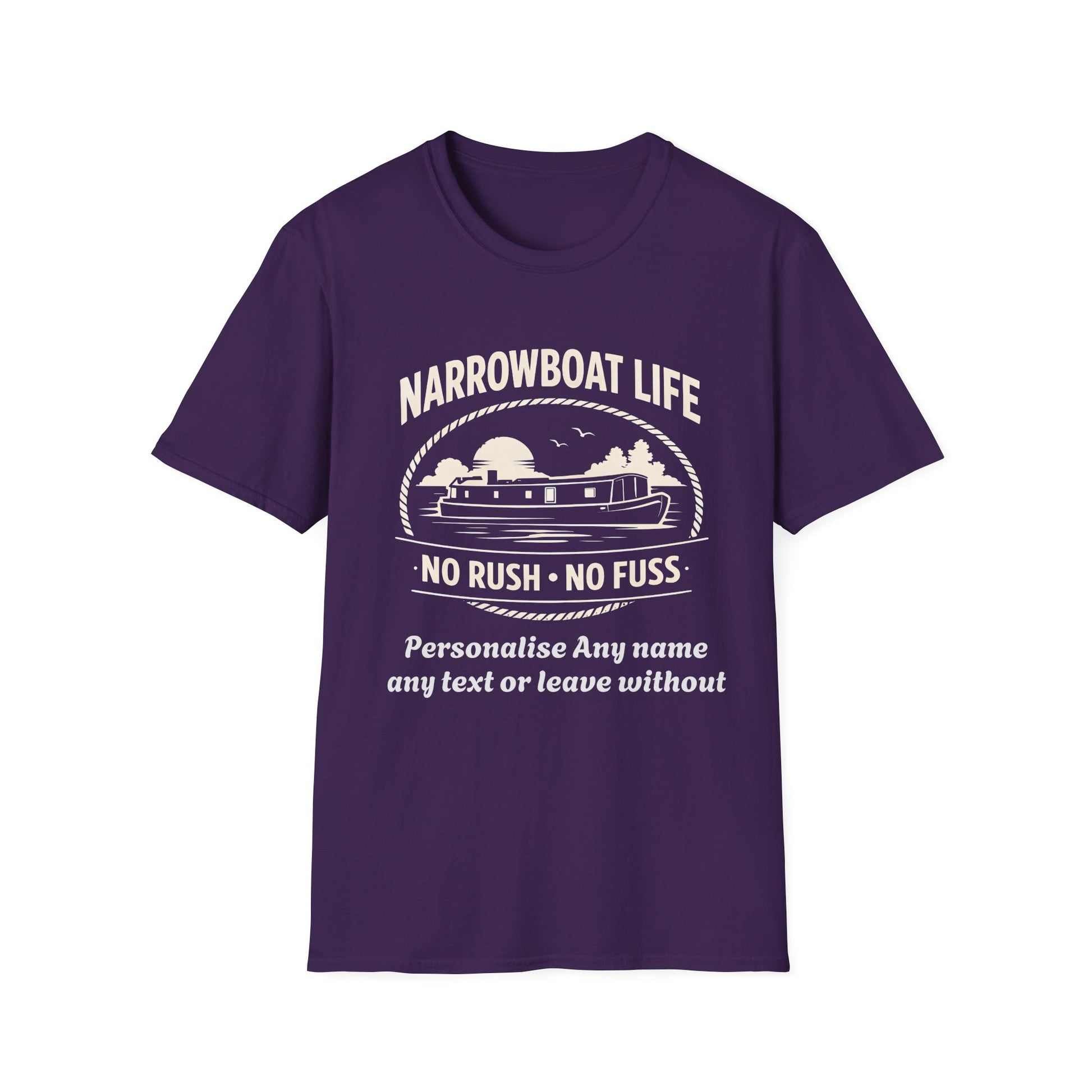 Narrowboat Life T-Shirt – 'No Rush • No Fuss' Canal Boat Tee Printify