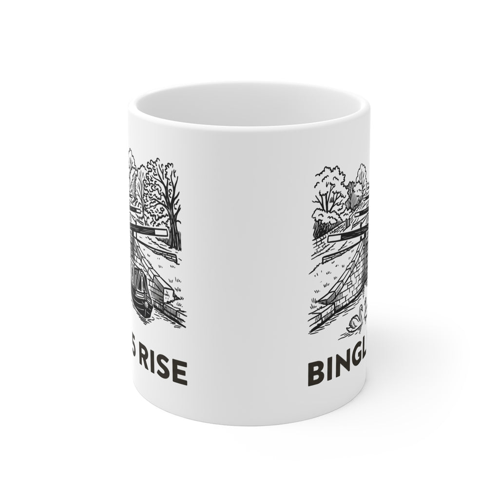 Bingley 5 Rise Locks Canal  White Mug — Narrowboat & Historic Lock Illustration Coffee Cu