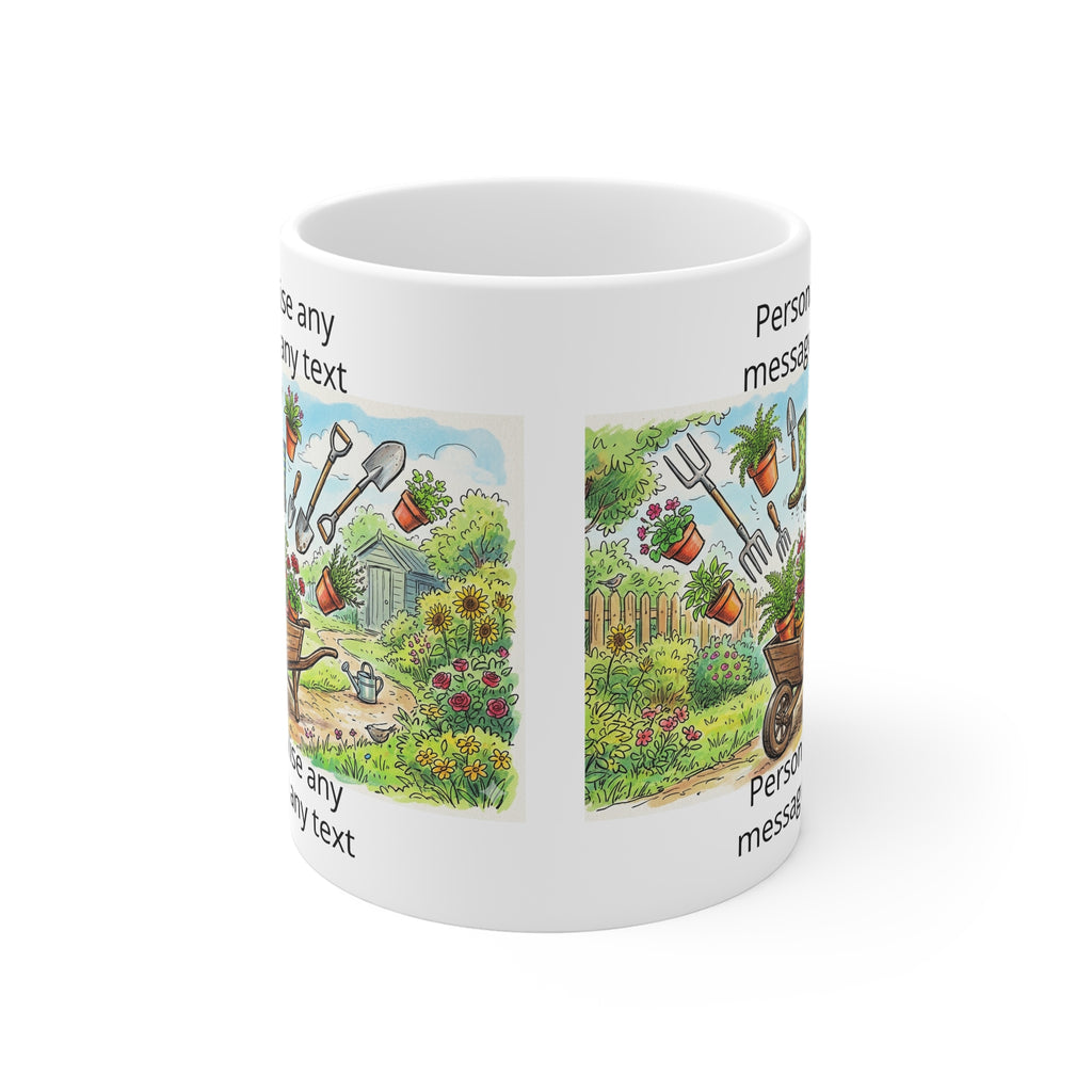 Gardening Mug — Personalised Wheelbarrow & Tools Coffee Cup (Add Your Text) Printify
