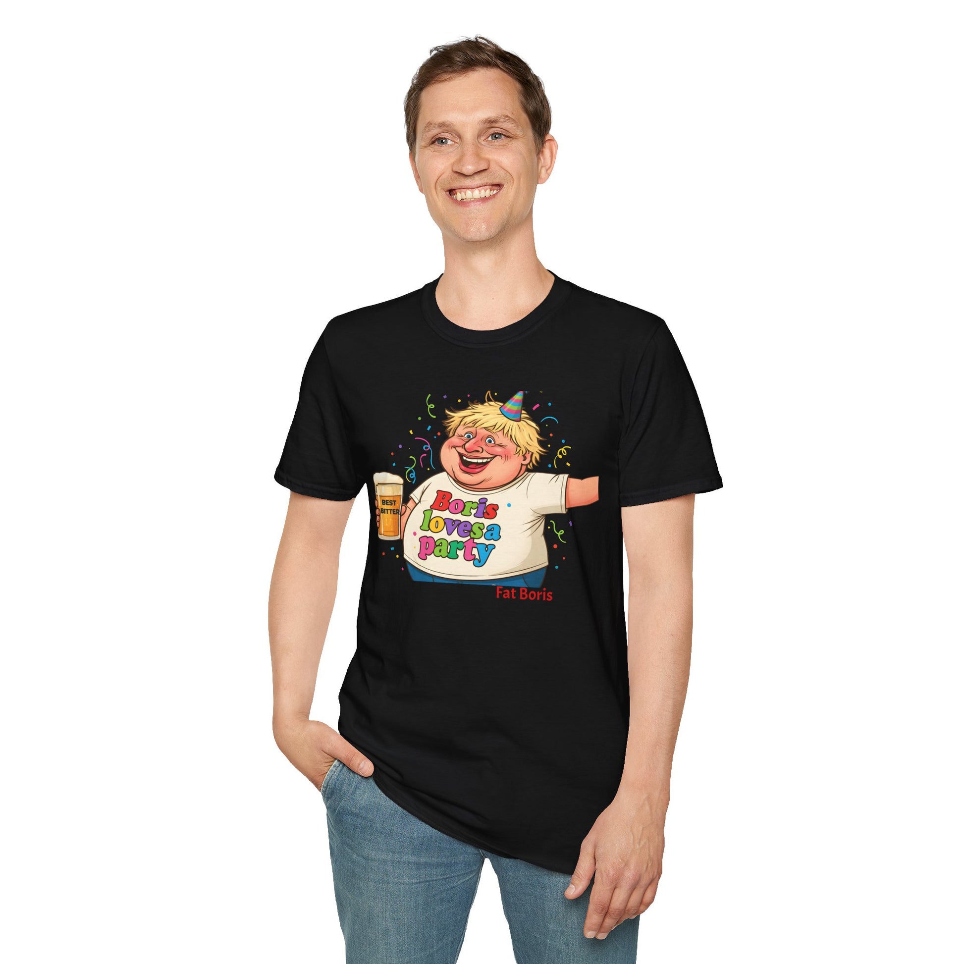 Fat Boris "Boris Loves A Party" T-Shirt uk  Boris Johnson political Satire