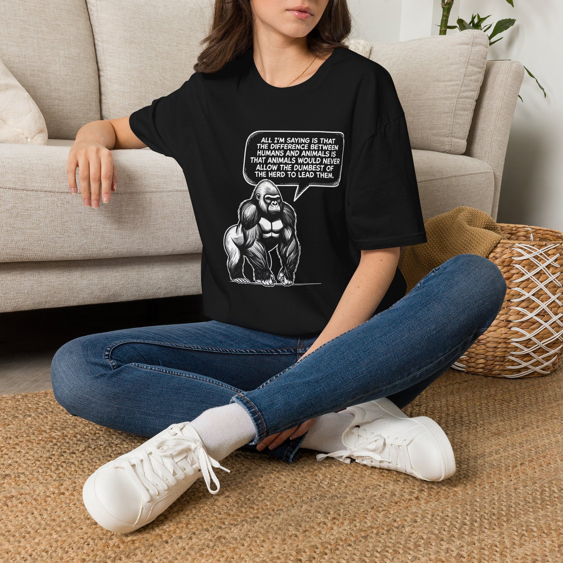 Political Satire Gorilla T-Shirt - "Dumbest of the Herd" Funny Quote Tee | Gildan Softstyle Unisex Shirt Printify
