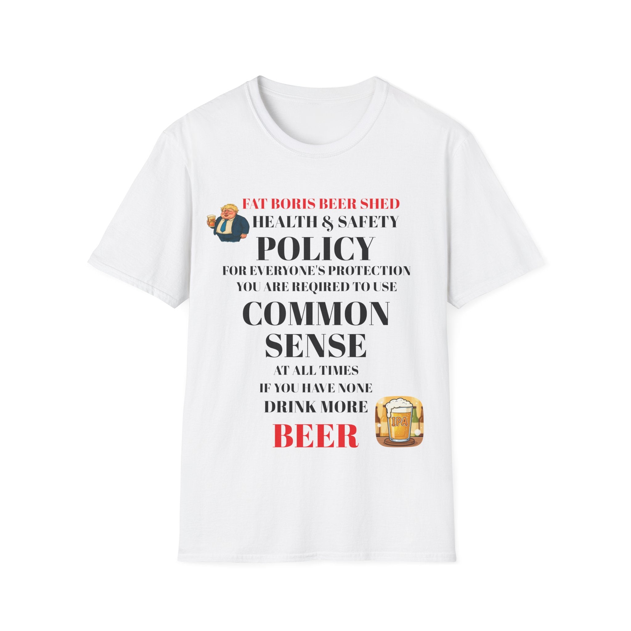 White t shirt health and safety drink more beer funny graphic 