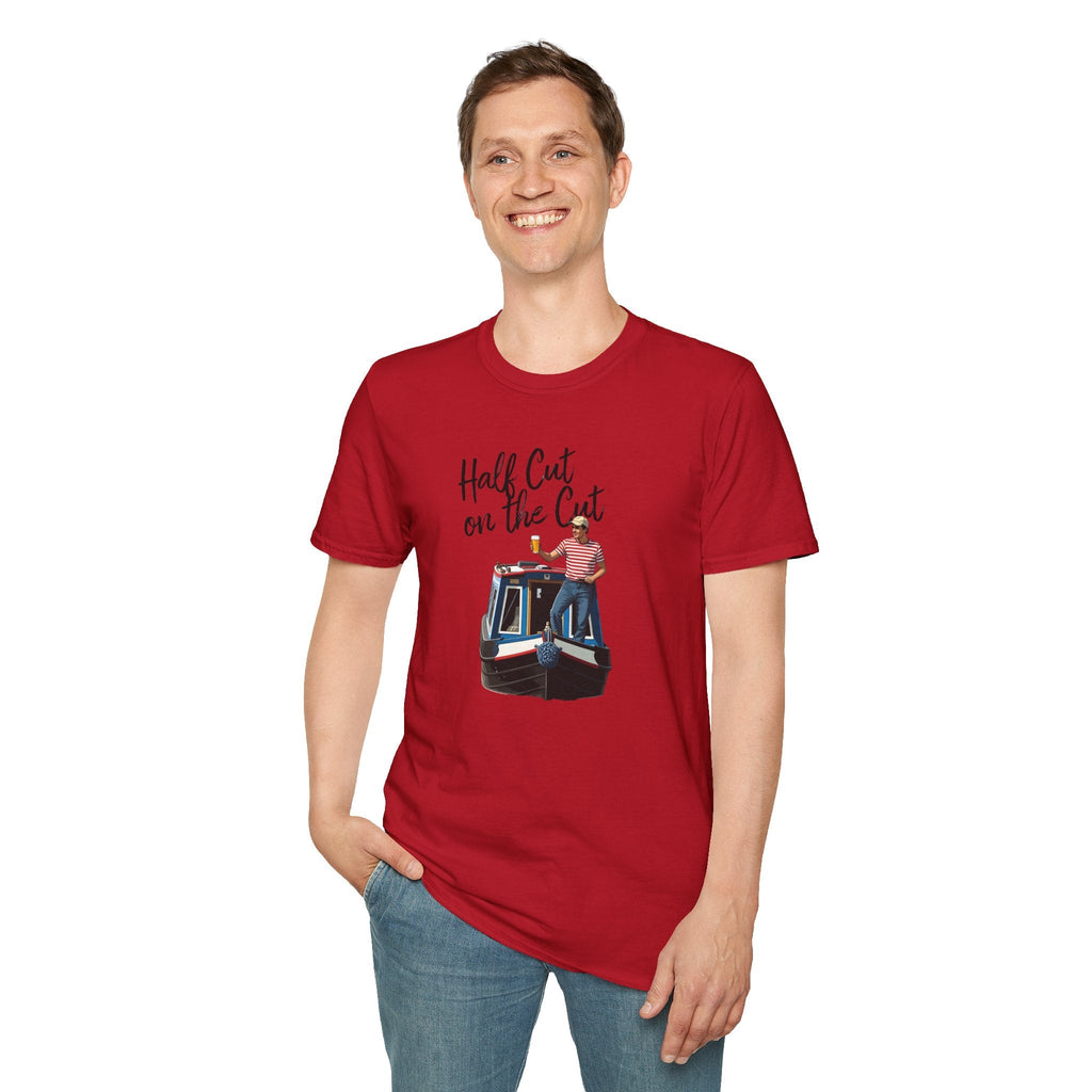 T-Shirt — “Half Cut on the Cut” Narrow boat Humour  Graphic Tee Printify