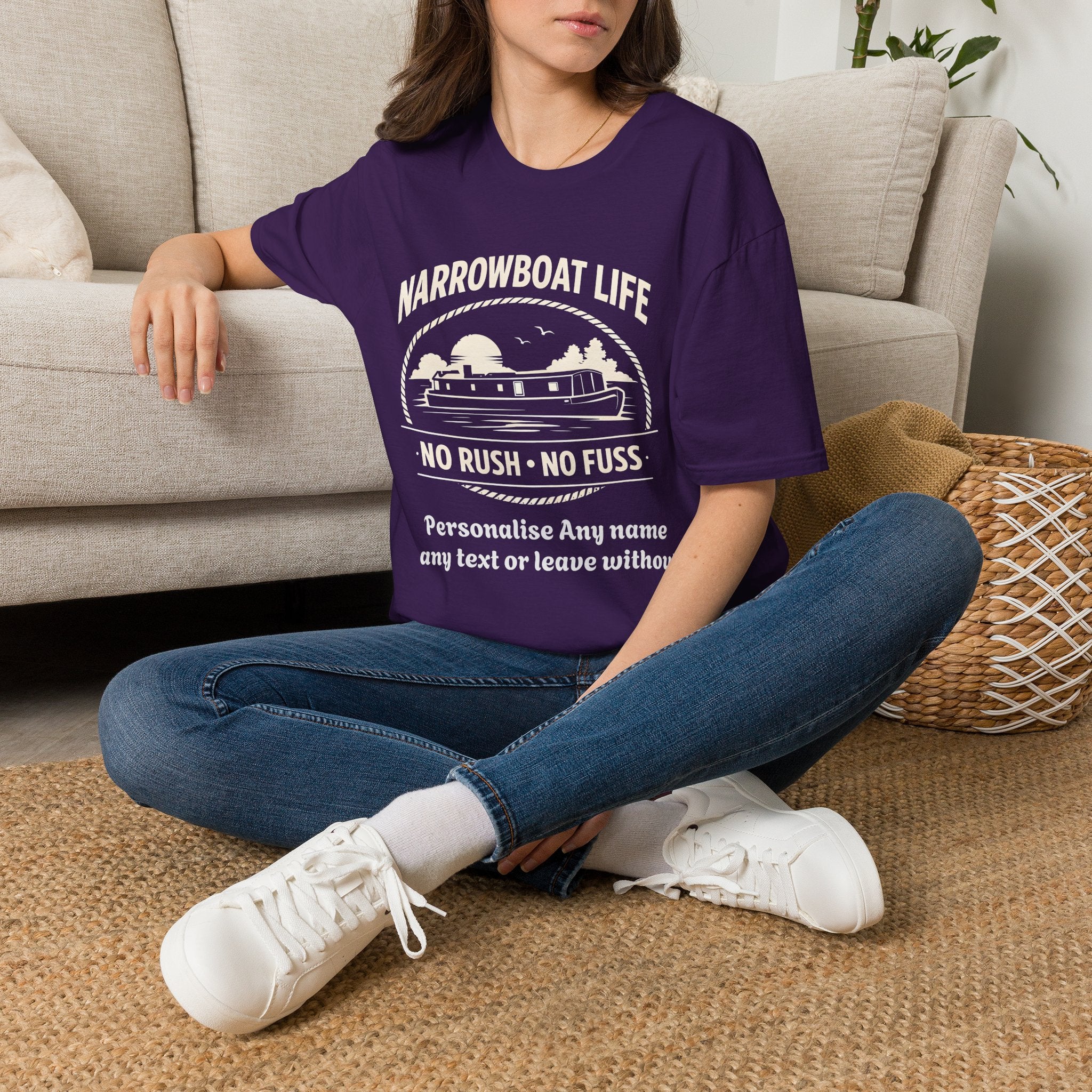 Narrowboat Life T-Shirt – 'No Rush • No Fuss' Canal Boat Tee Printify