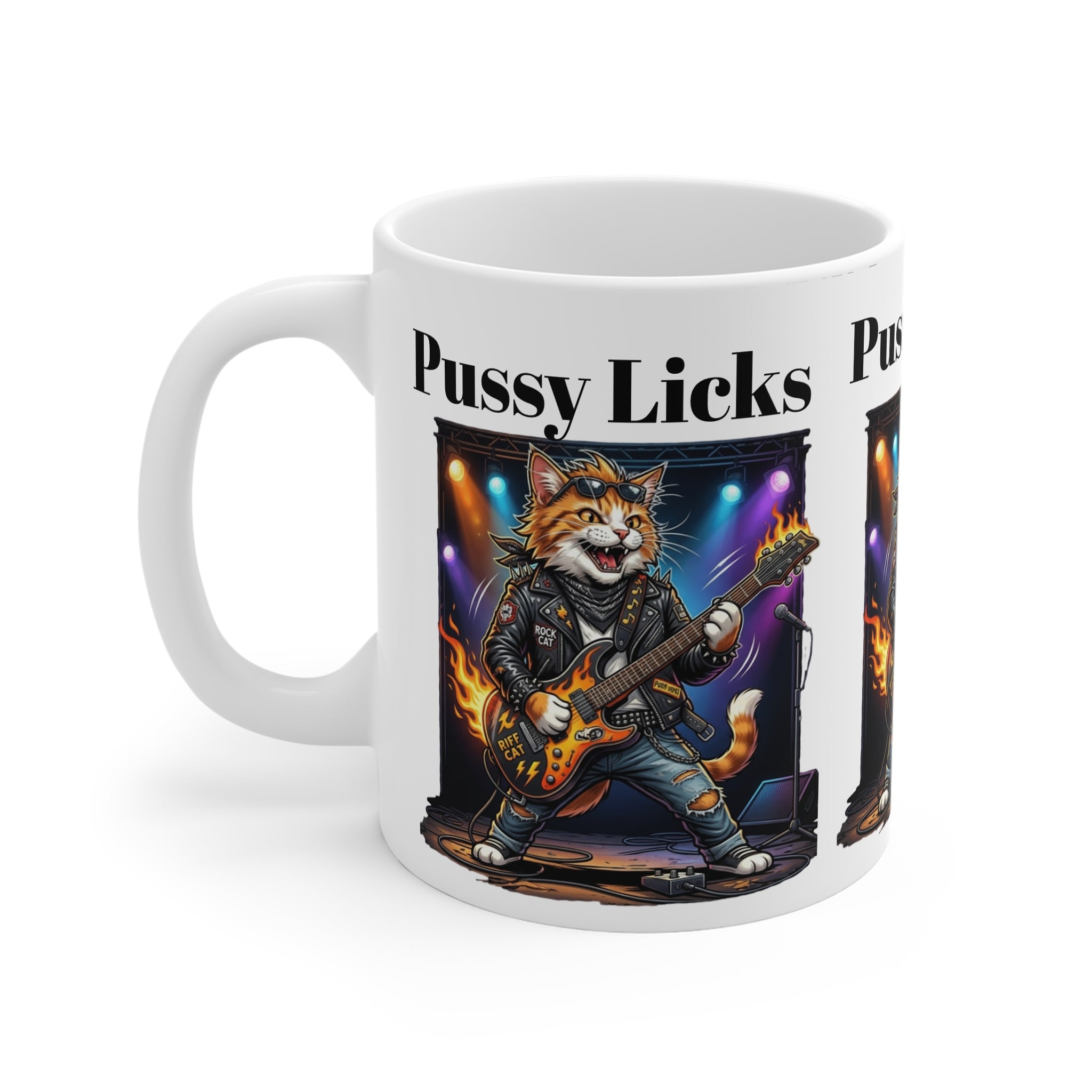 Pussy Licks Rock Cat Guitarist Mug – Funny Rock Band Coffee Cup 