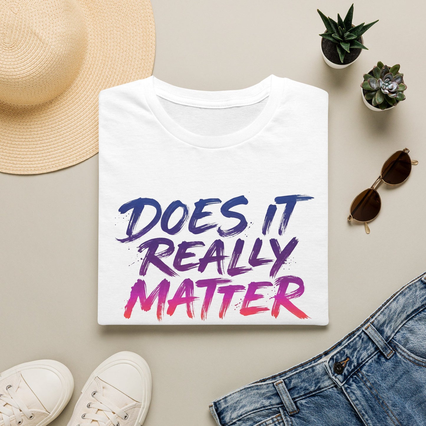 Does It Really Matter T-Shirt — Casual Graphic Tee with Gradient Brush Lettering Printify